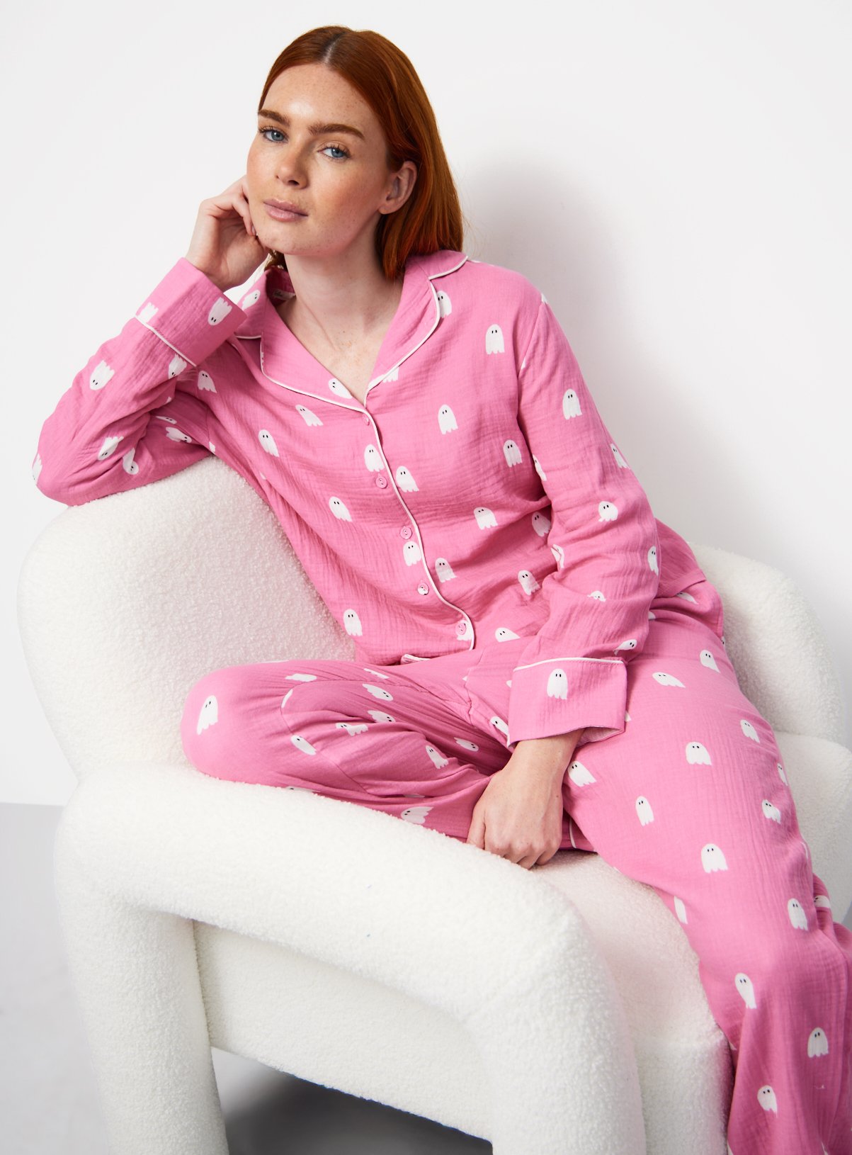 Mini Me Pink Halloween Ghost Print Traditional Pyjamas 