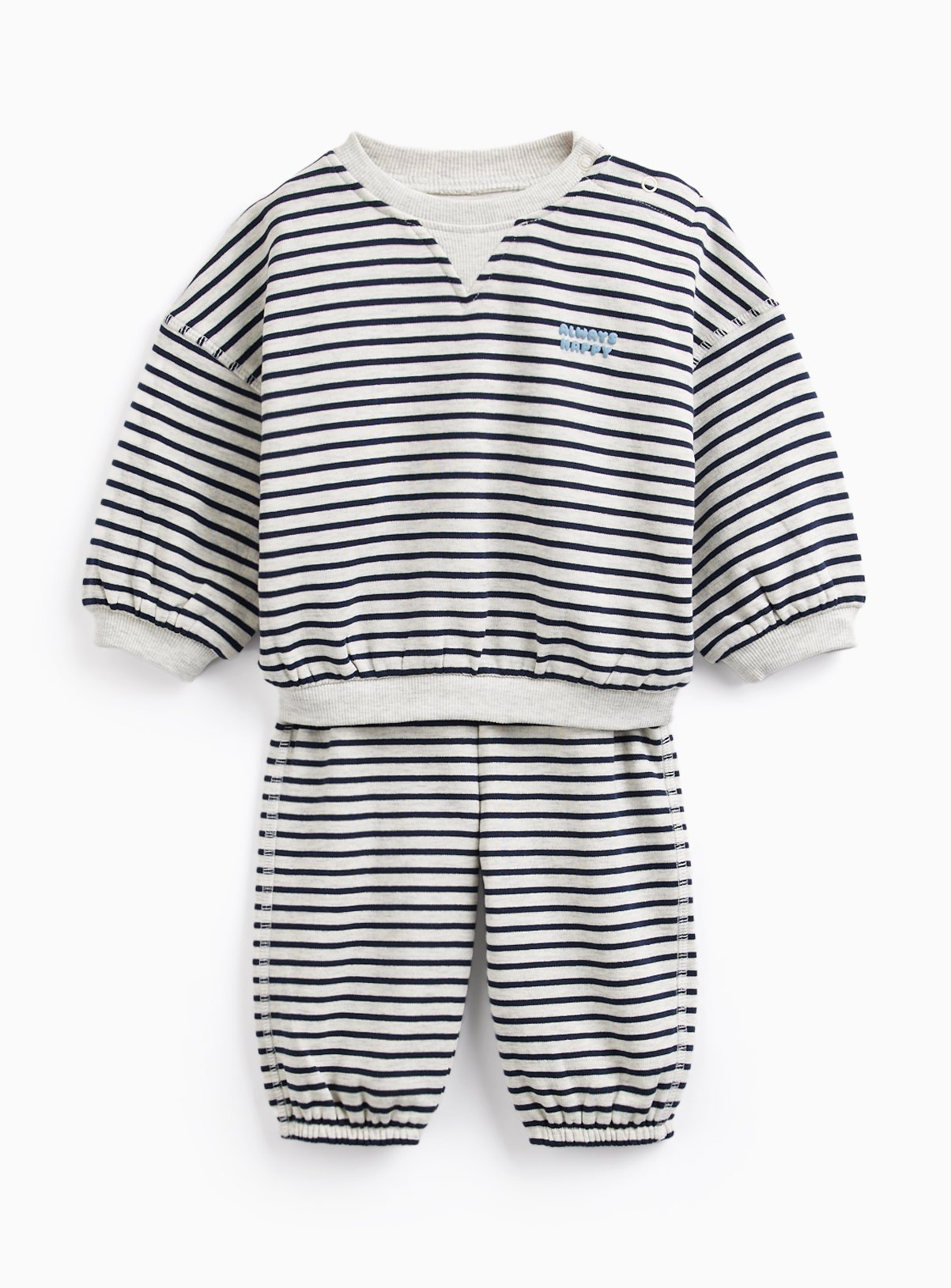 Grey Always Happy Stripe Sweatshirt & Jogger Set 