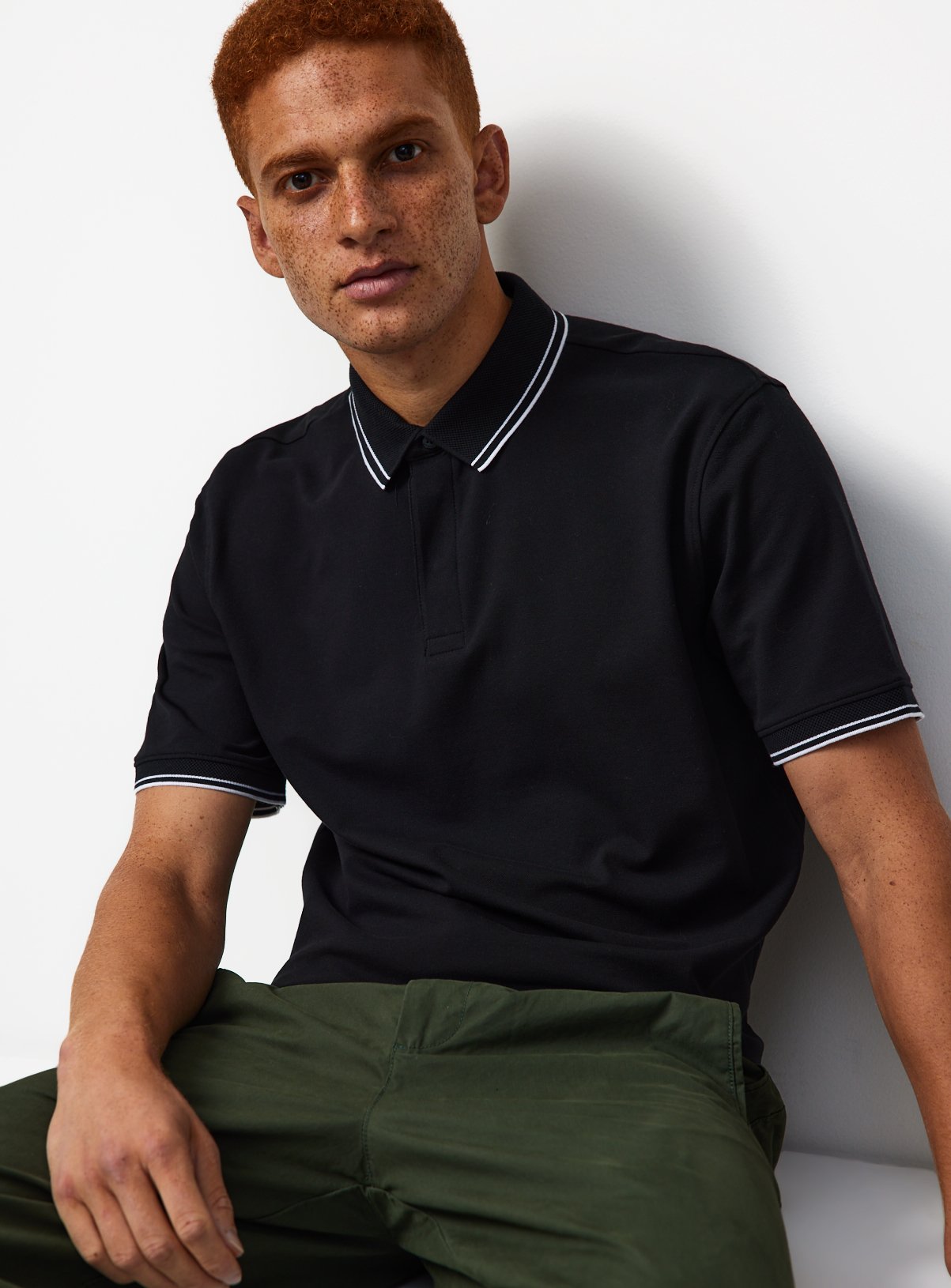 Black Tipped Collar Polo Shirt 