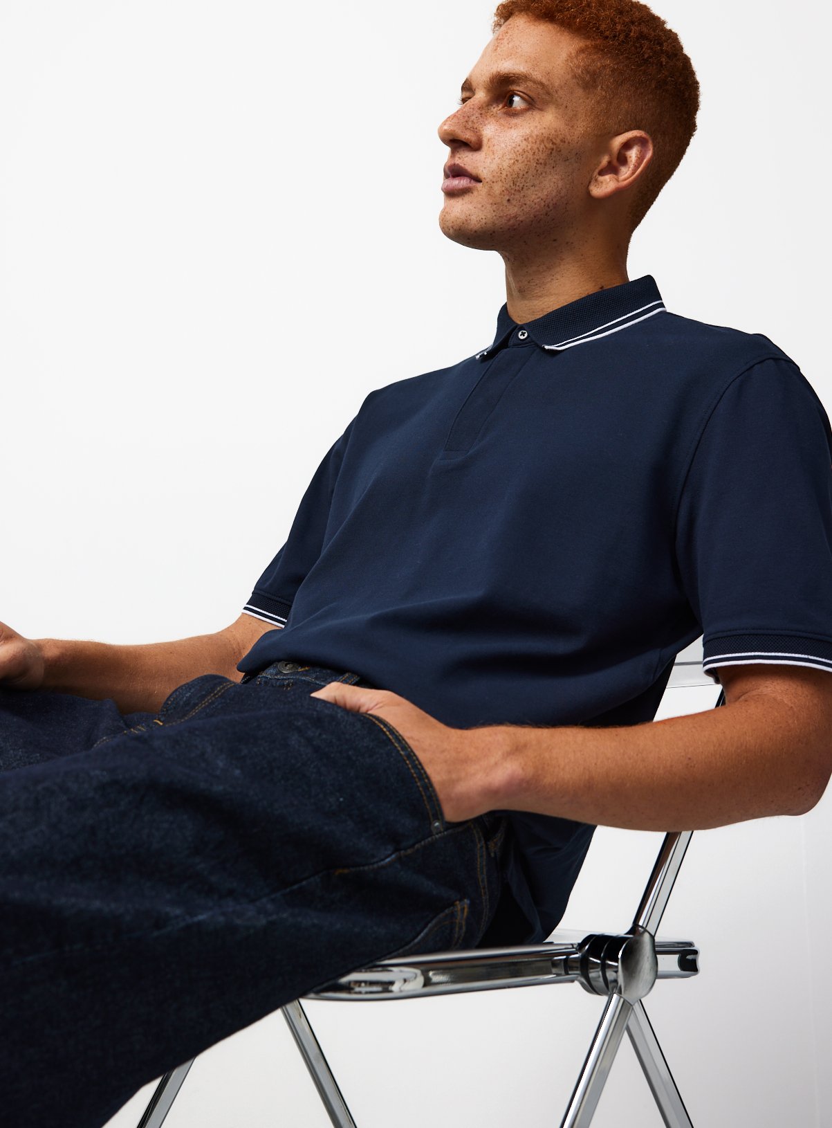 Navy Tipped Collar Polo Shirt XXXL