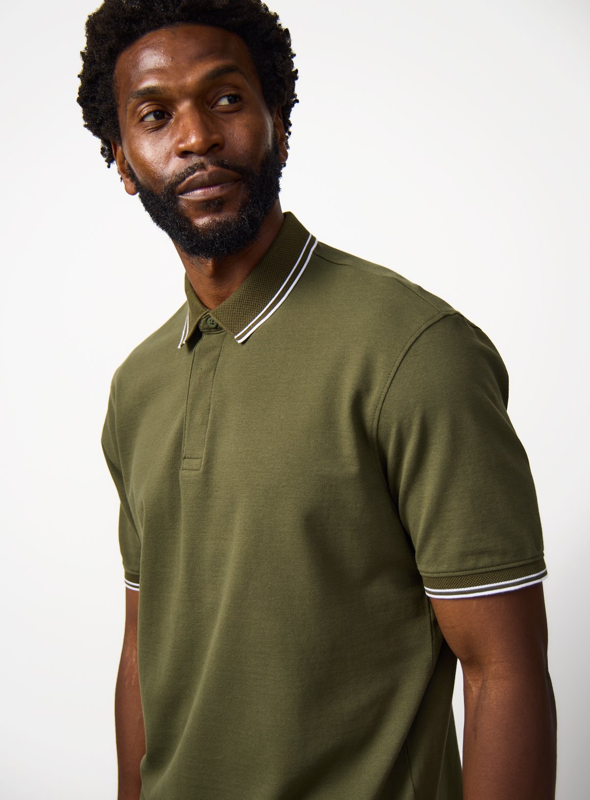 Khaki Tipped Collar Polo Shirt 