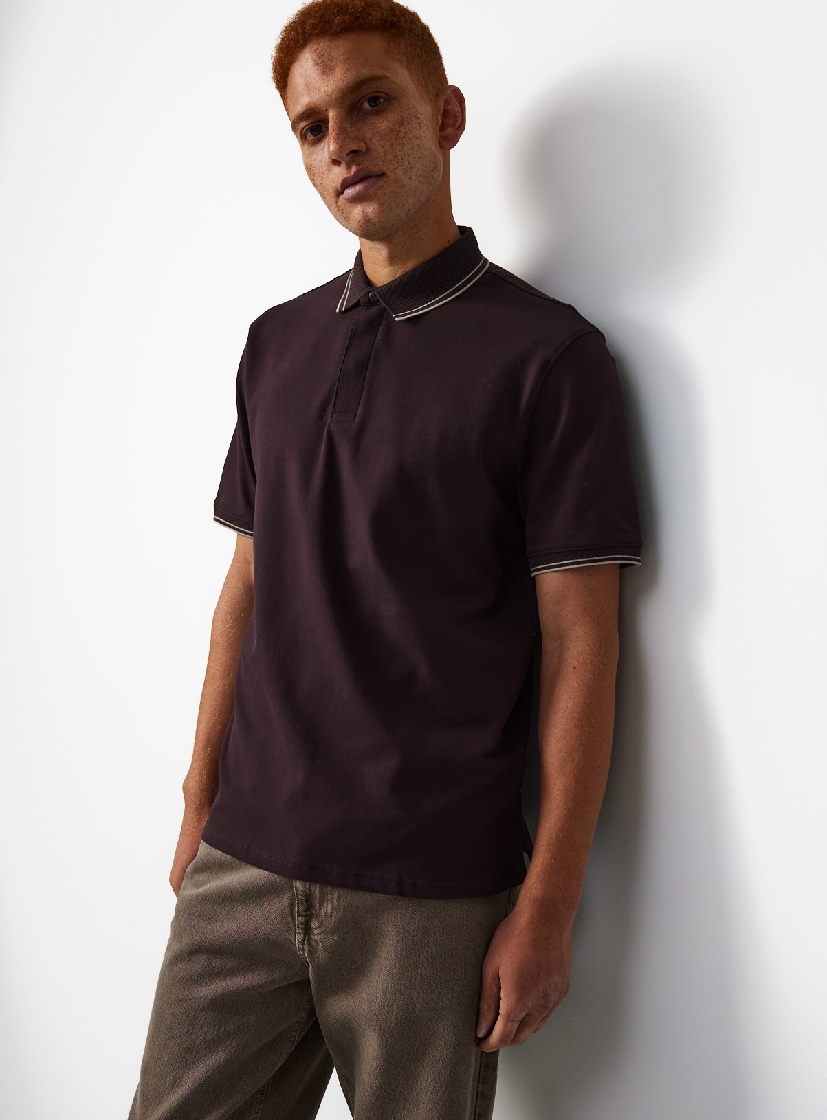 Brown Tipped Collar Polo Shirt 