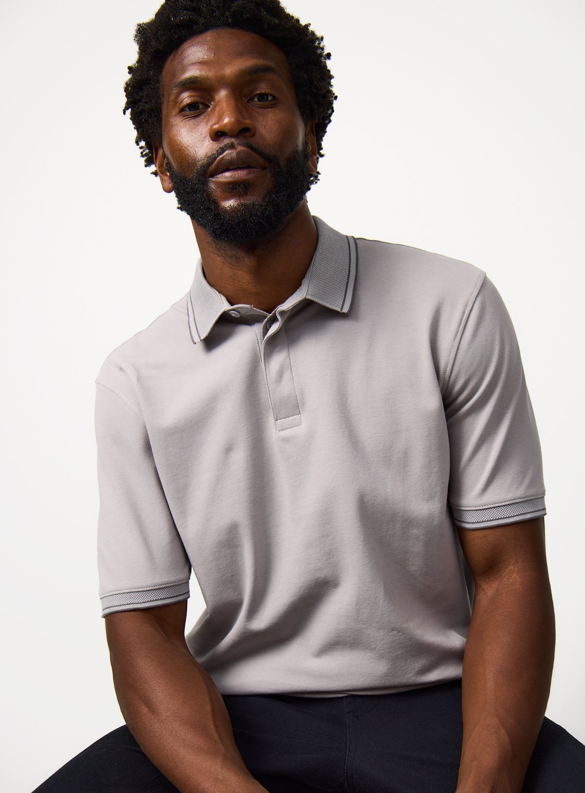 Grey Tipped Collar Polo Shirt 