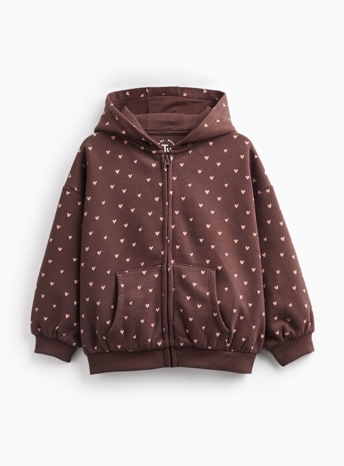 Brown Polka Dot Print Zip Through Hoodie 