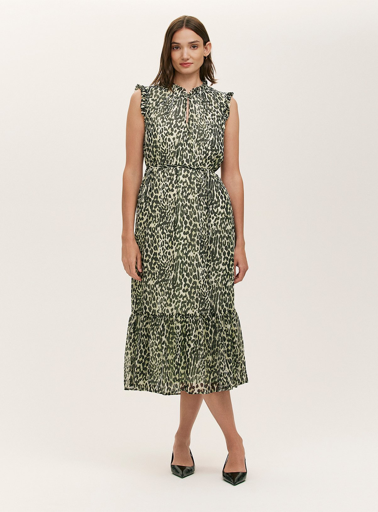 FINERY Rosalind Dress Green Leopard Print 