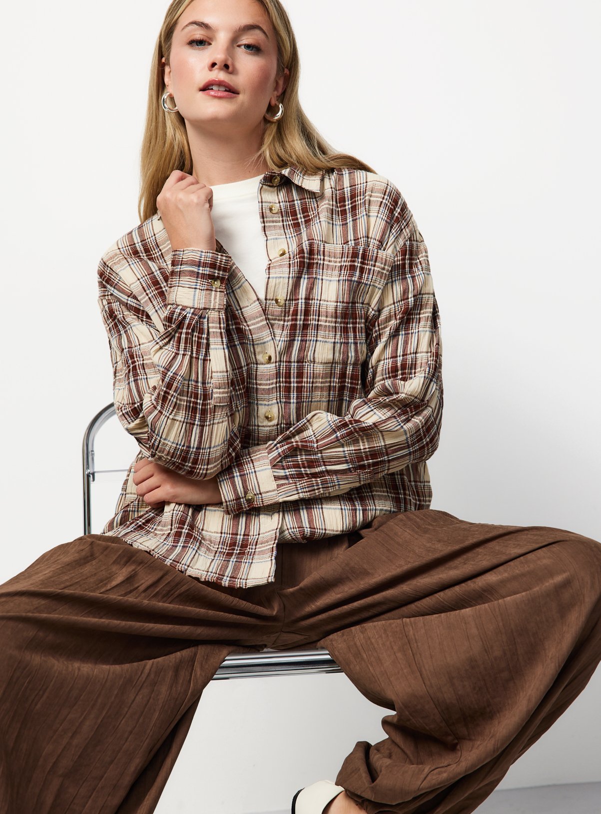 Brown Checked Long Sleeve Shirt 