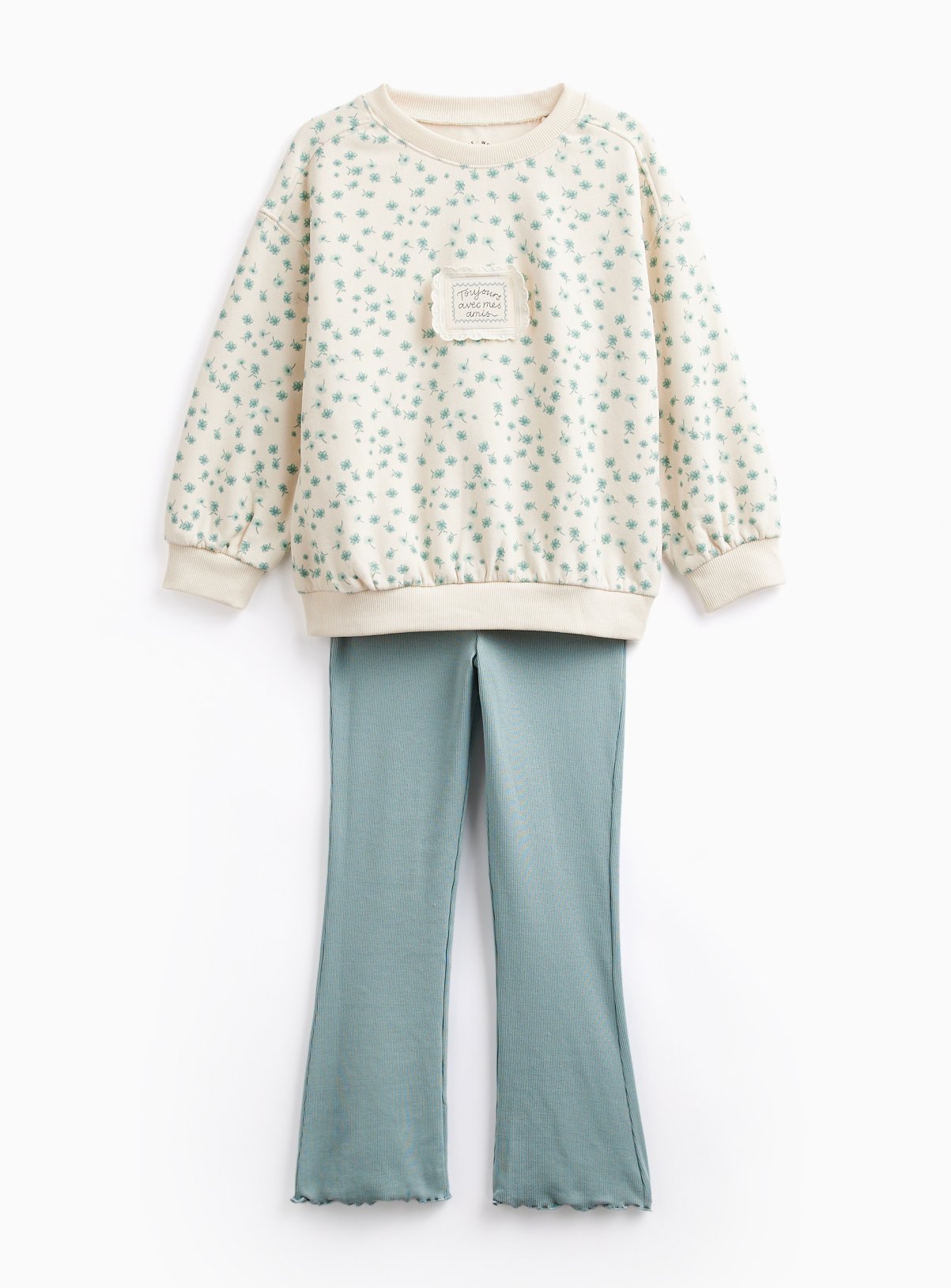 Green Floral Sweatshirt & Flared Legging Set 