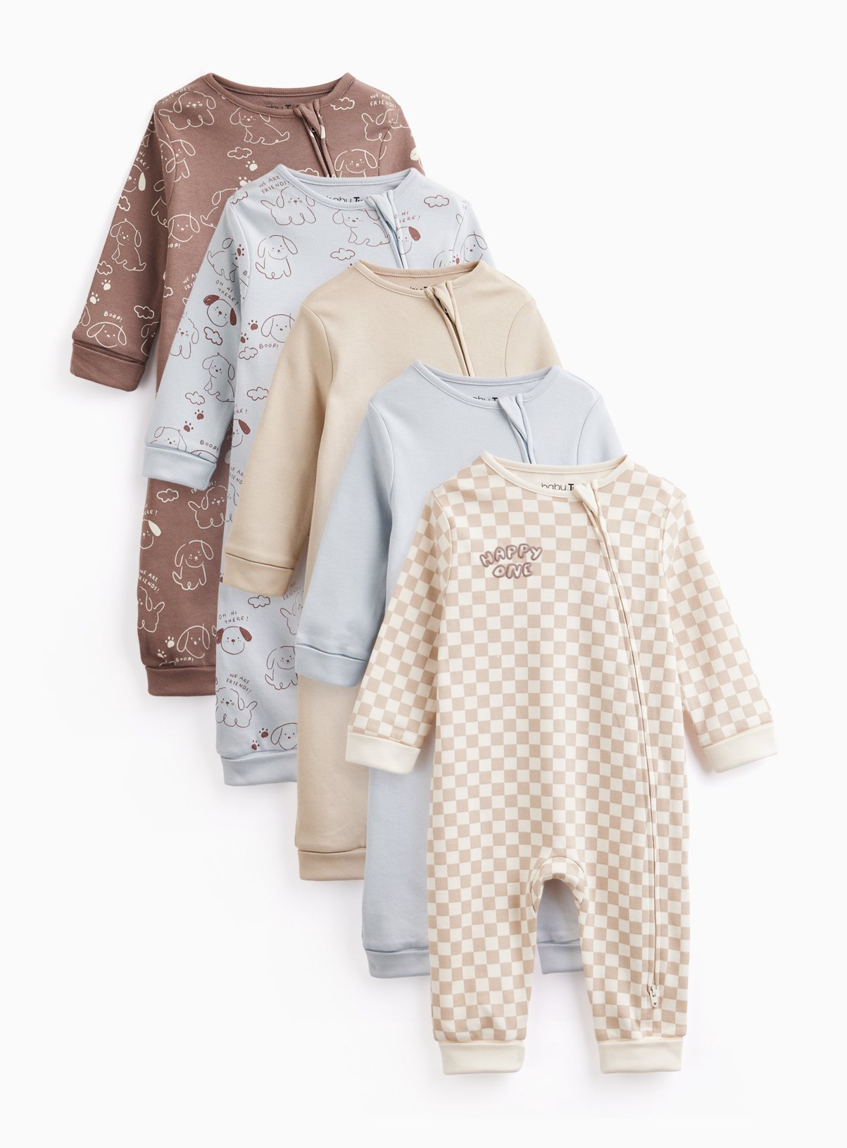 Dog Print Zip Sleepsuits 5 Pack 9-12 months