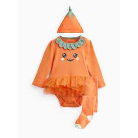 Orange Halloween Pumpkin Tutu Bodysuit, Tights and Hat