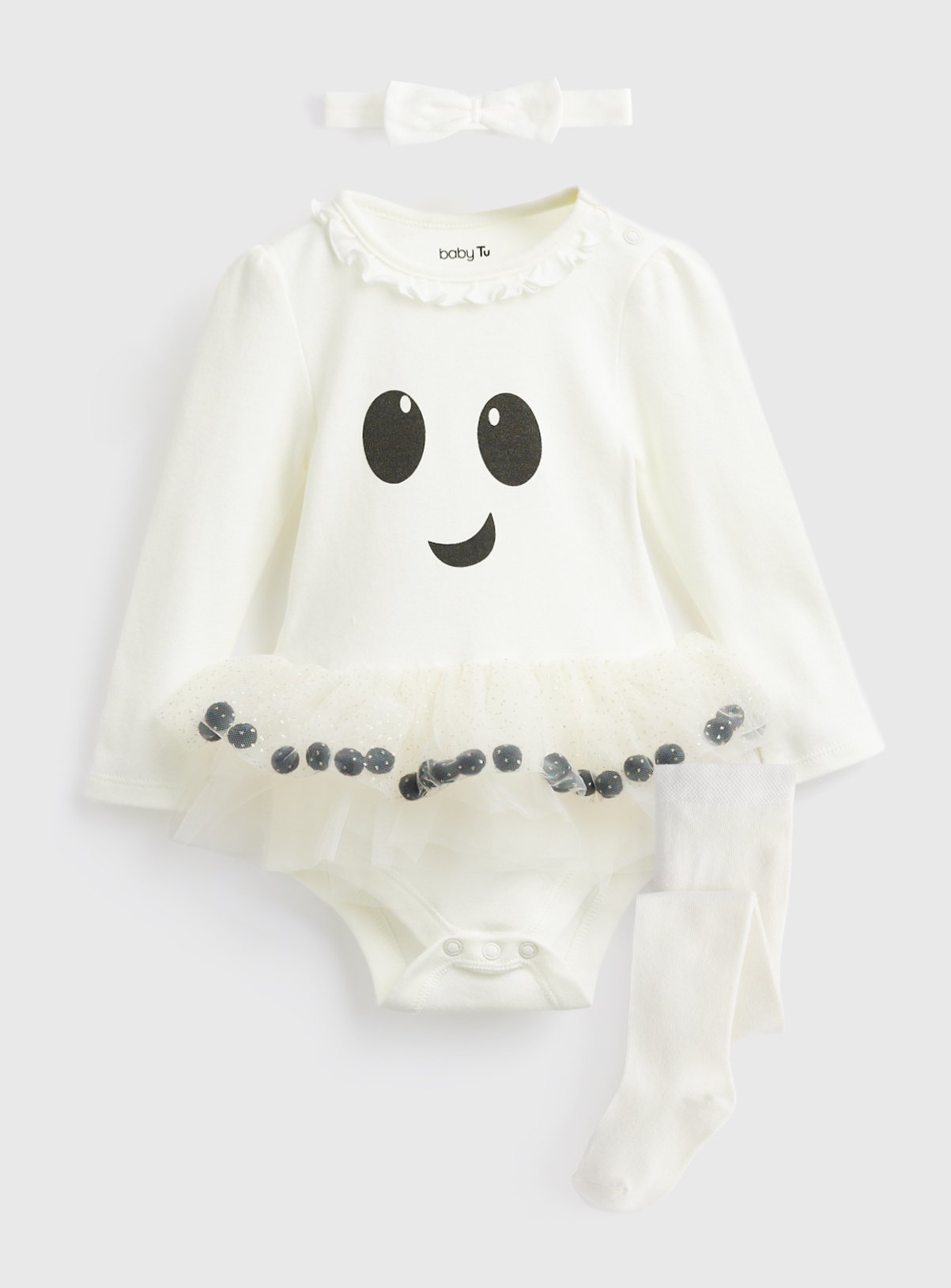 White Halloween Ghost Bodysuit & Tights Set 