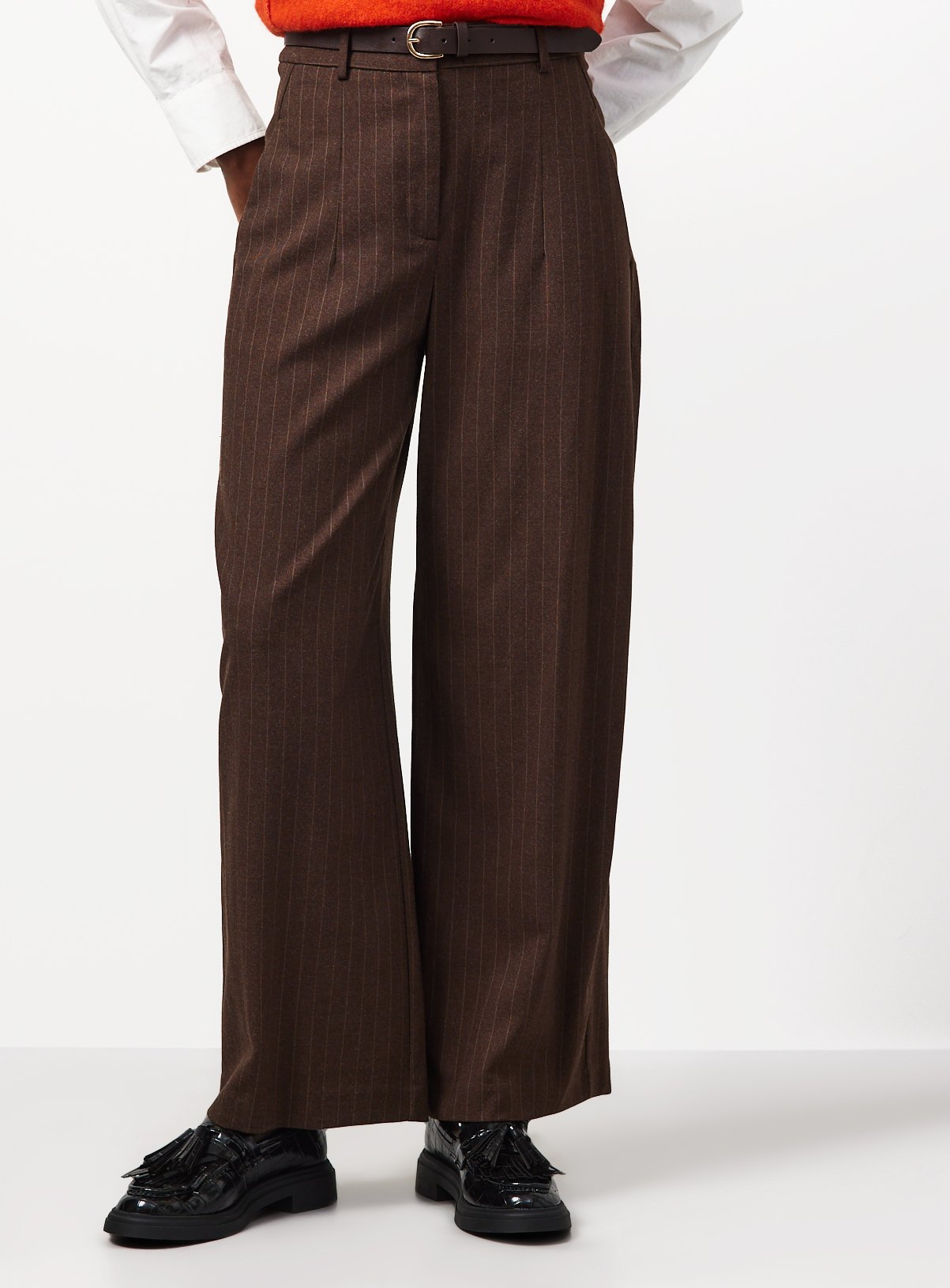 Brown Pinstripe Barrel Trousers 
