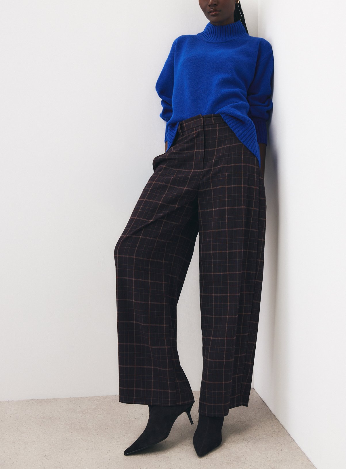 Brown Check Barrel Trousers 