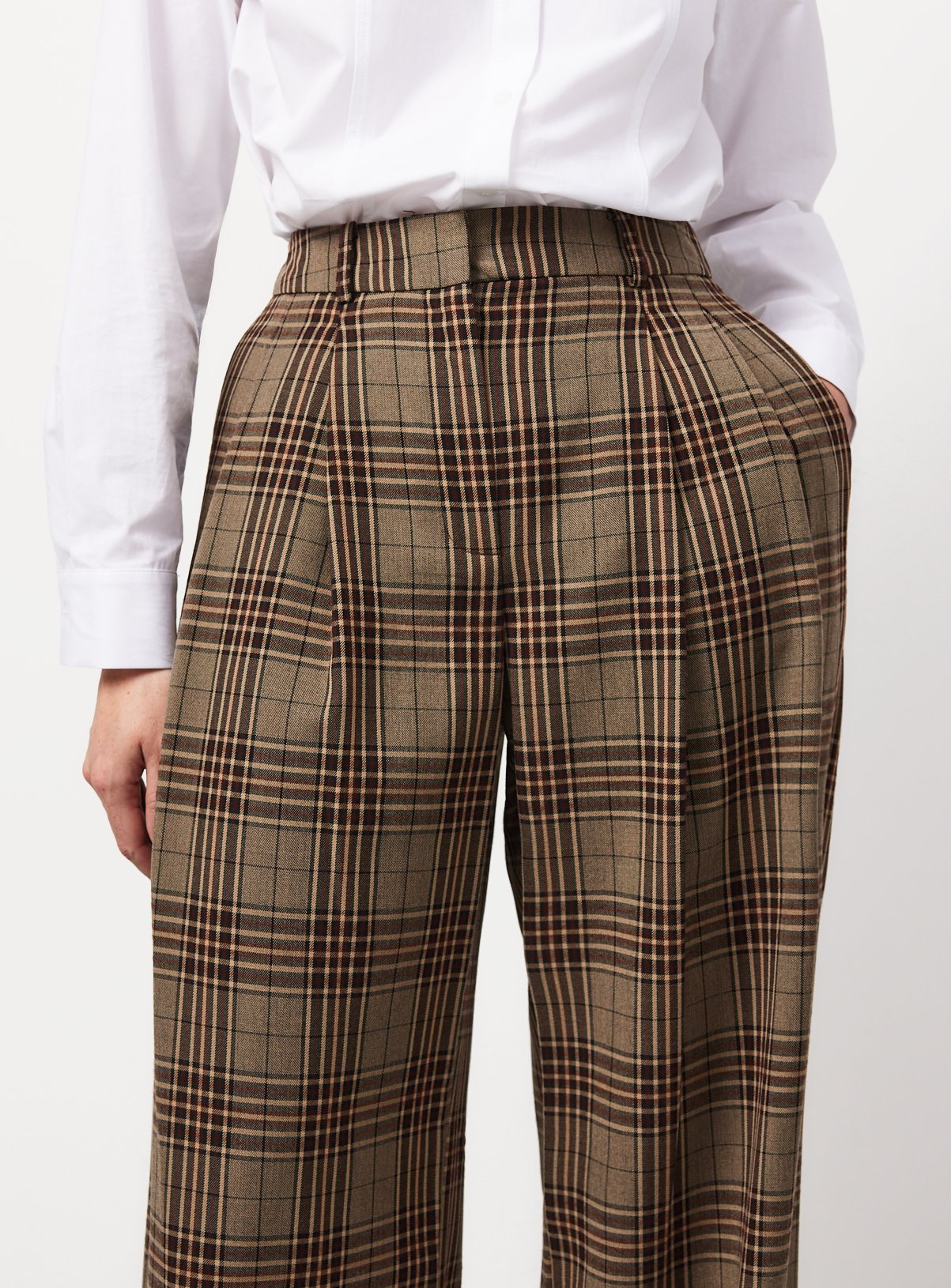 Brown Heritage Check Wide Leg Trousers 