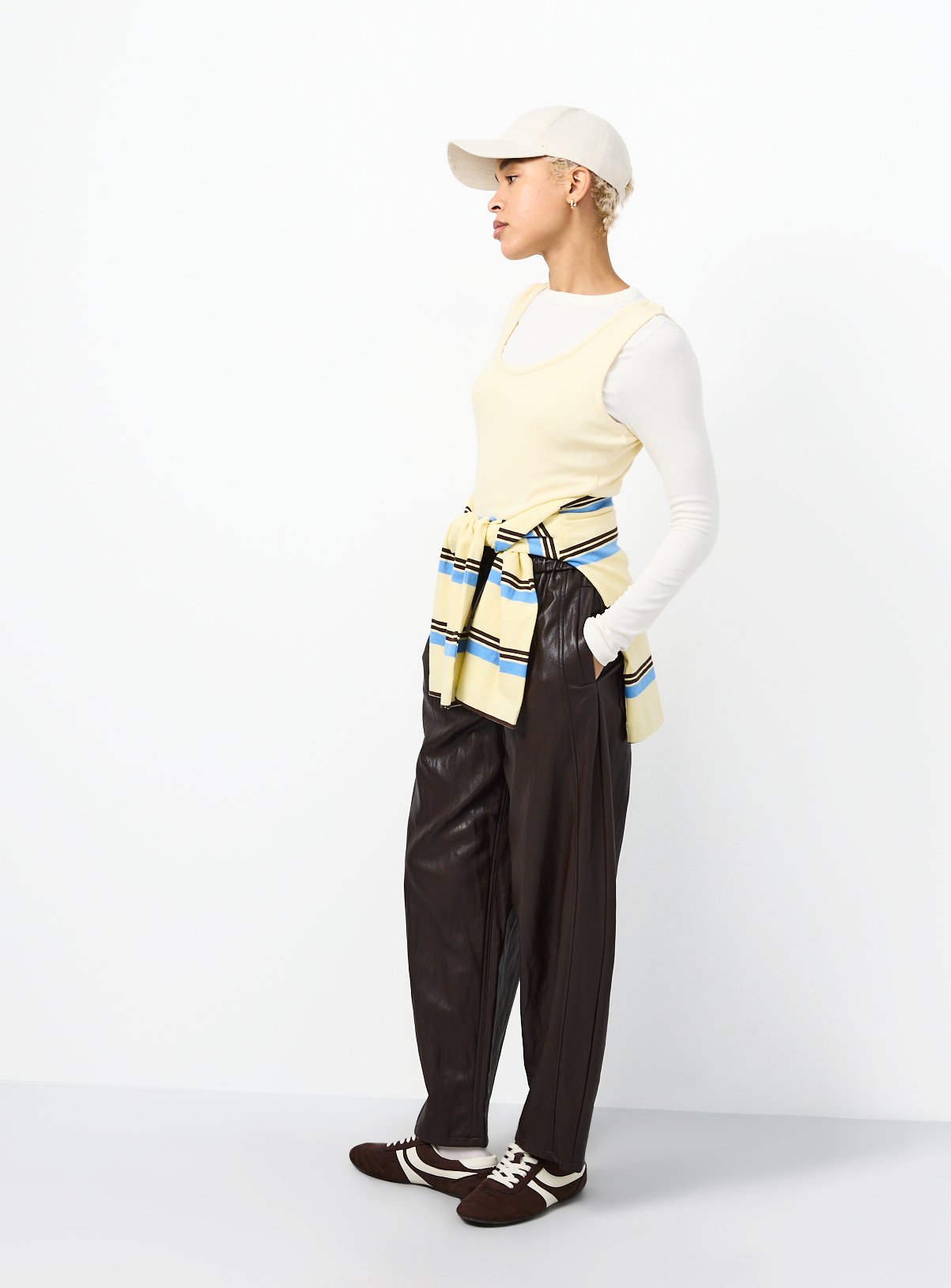 Relaxed Barrel Pull On Pu Trousers 