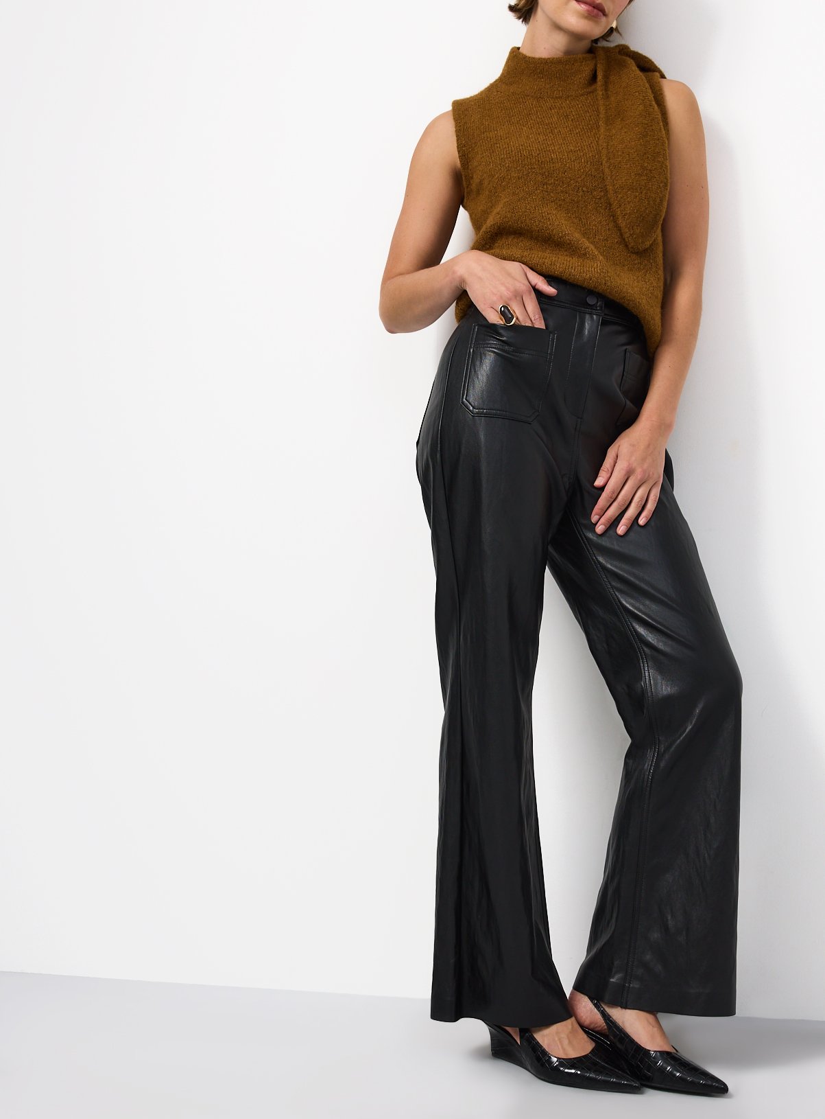 Flared Pu Patch Pocket Trousers 