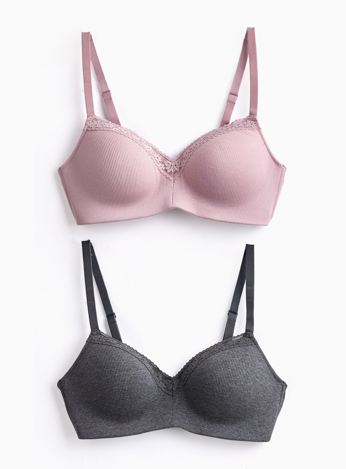  Lilac & Charcoal Ribbed Plunge Bras 2 Pack 