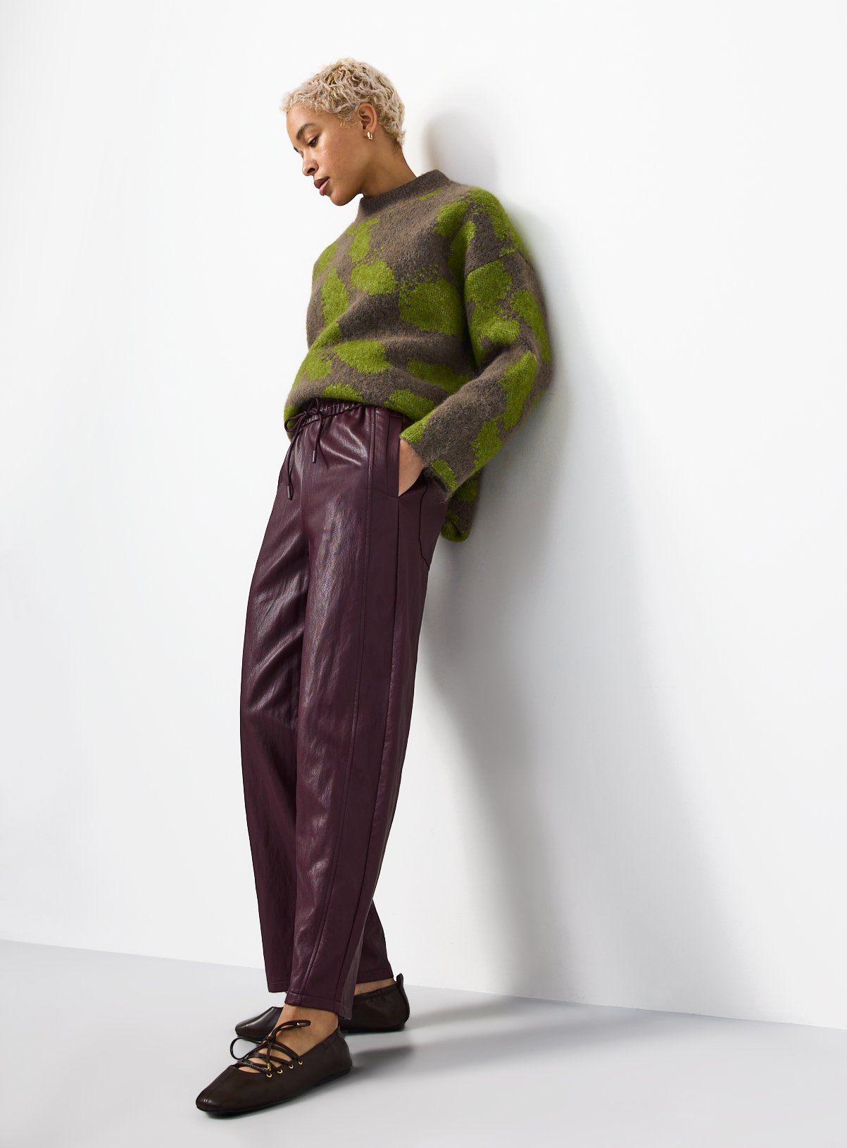 Relaxed Barrel Pull On Pu Trousers 