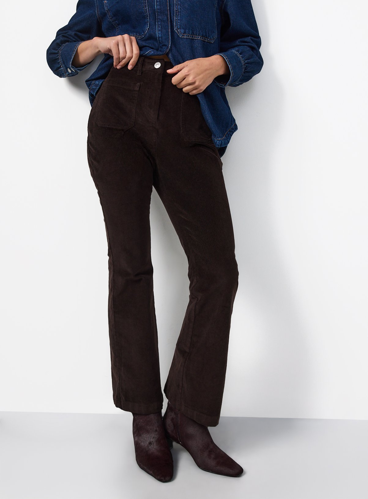 Patch Pocket Flare Corduroy Trousers 