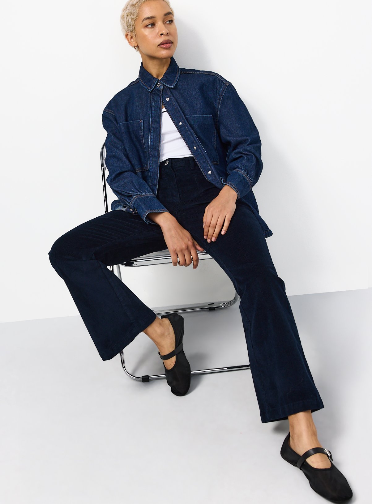 Patch Pocket Flare Corduroy Trousers 