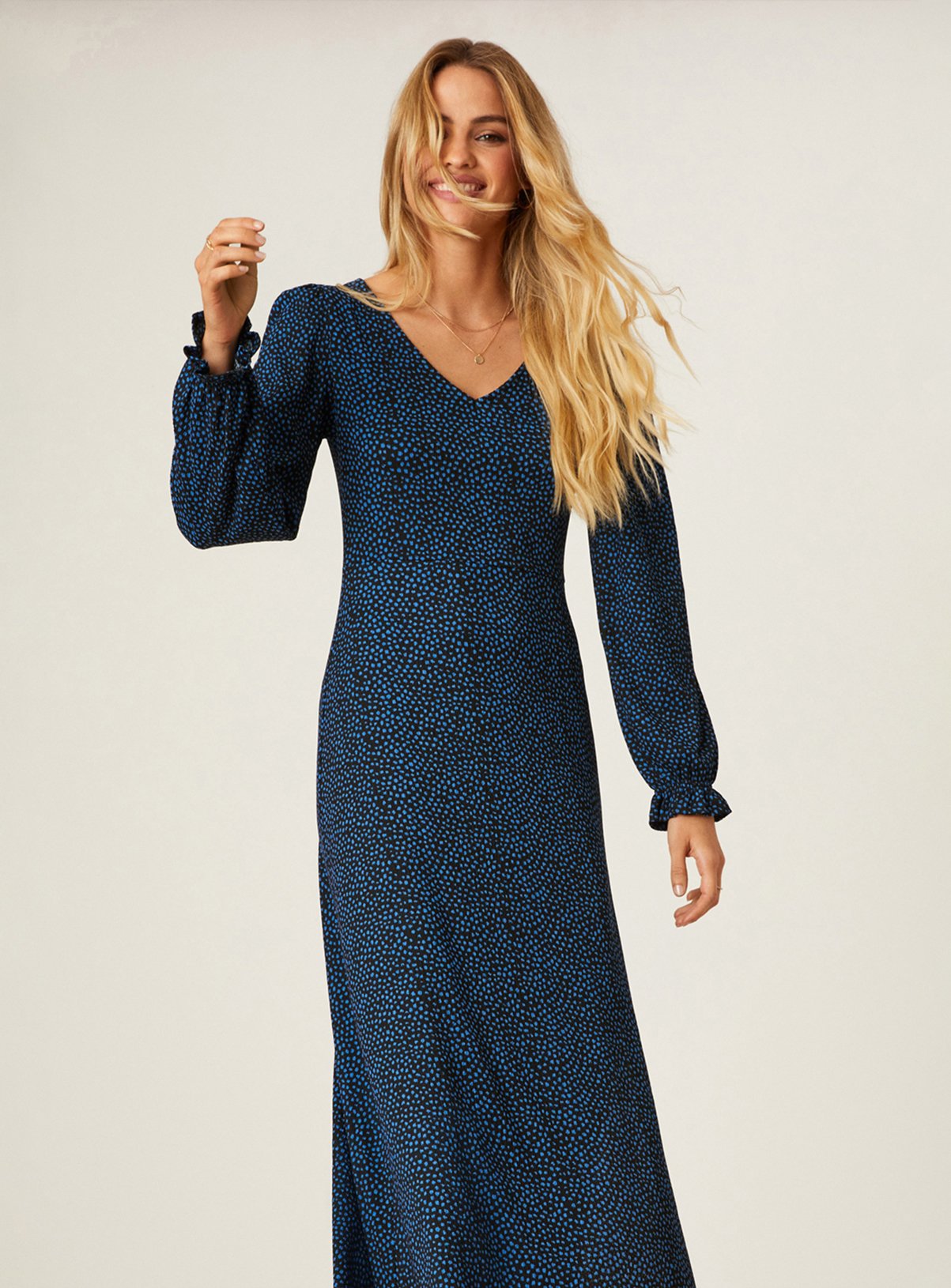 DOROTHY PERKINS Blue Spot V Neck Midi Dress 16