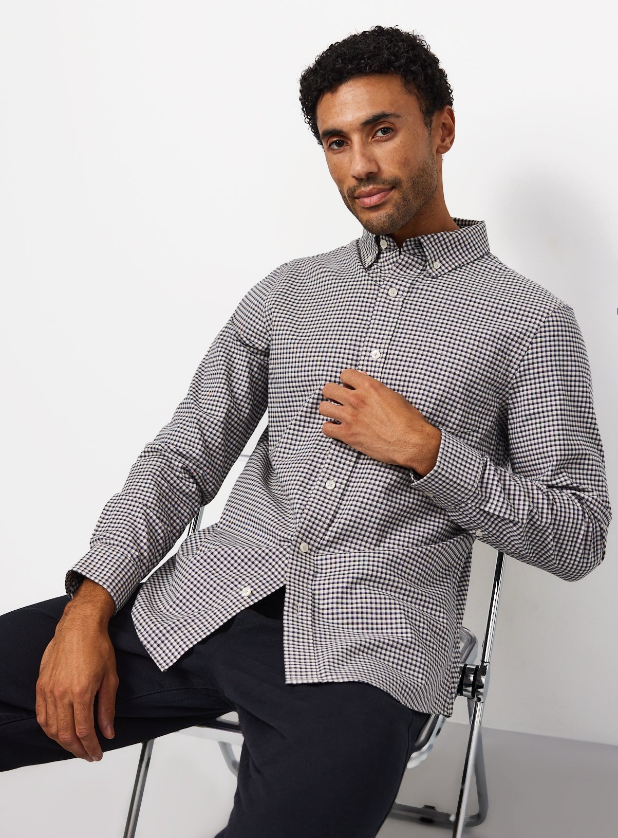 Navy Gingham Slim Fit Oxford Shirt XXXL