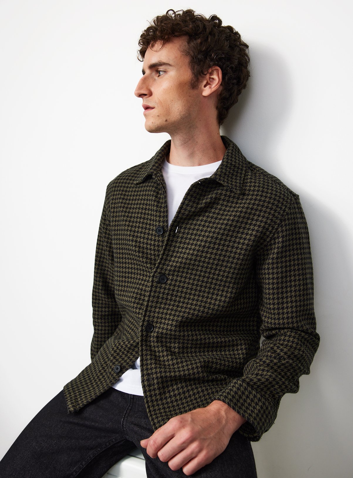 Khaki Dogtooth Cotton Smart Shirt XXXL