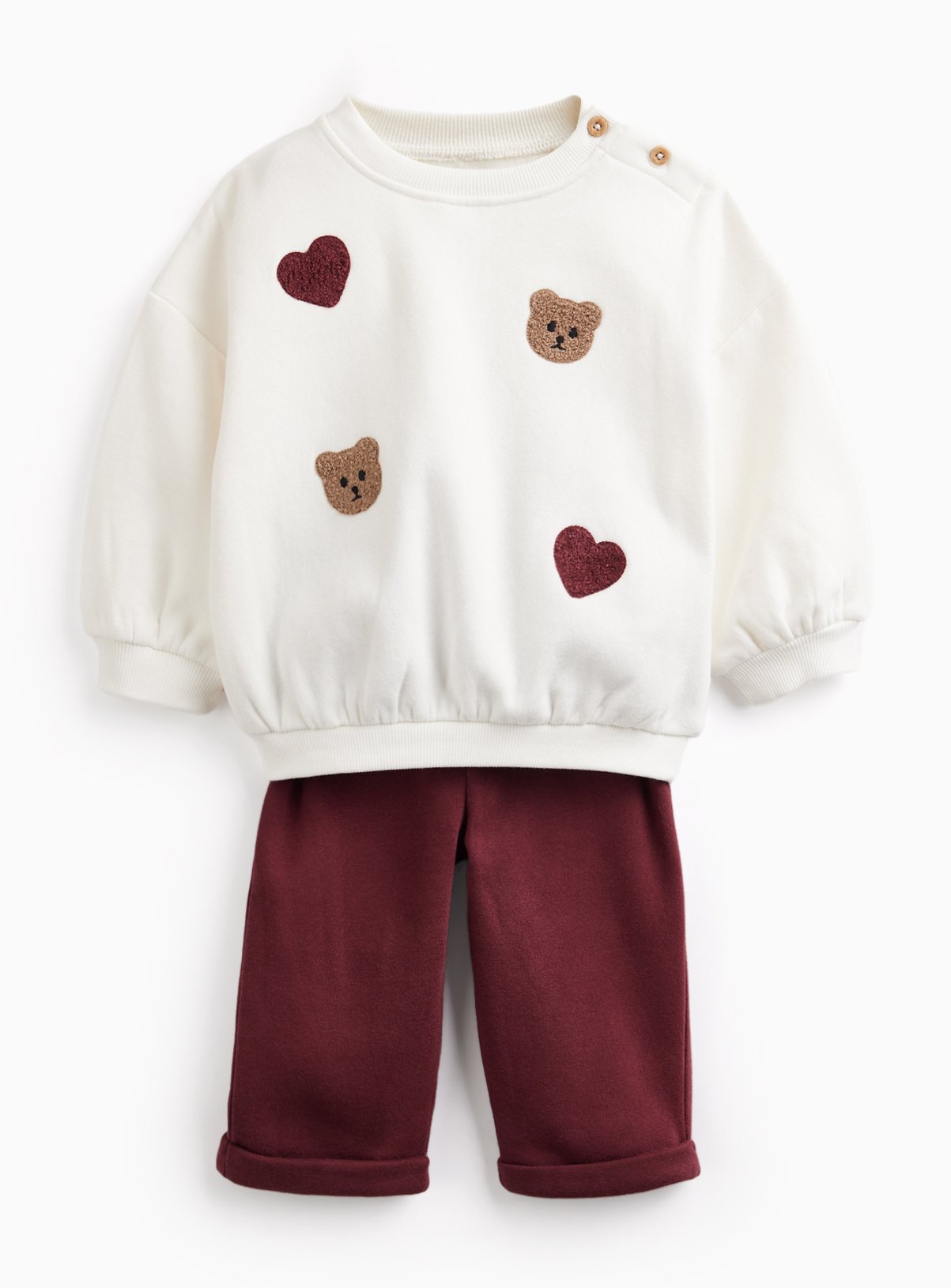 White & Red Boucle Bear & Heart Sweat Set 3-6 months