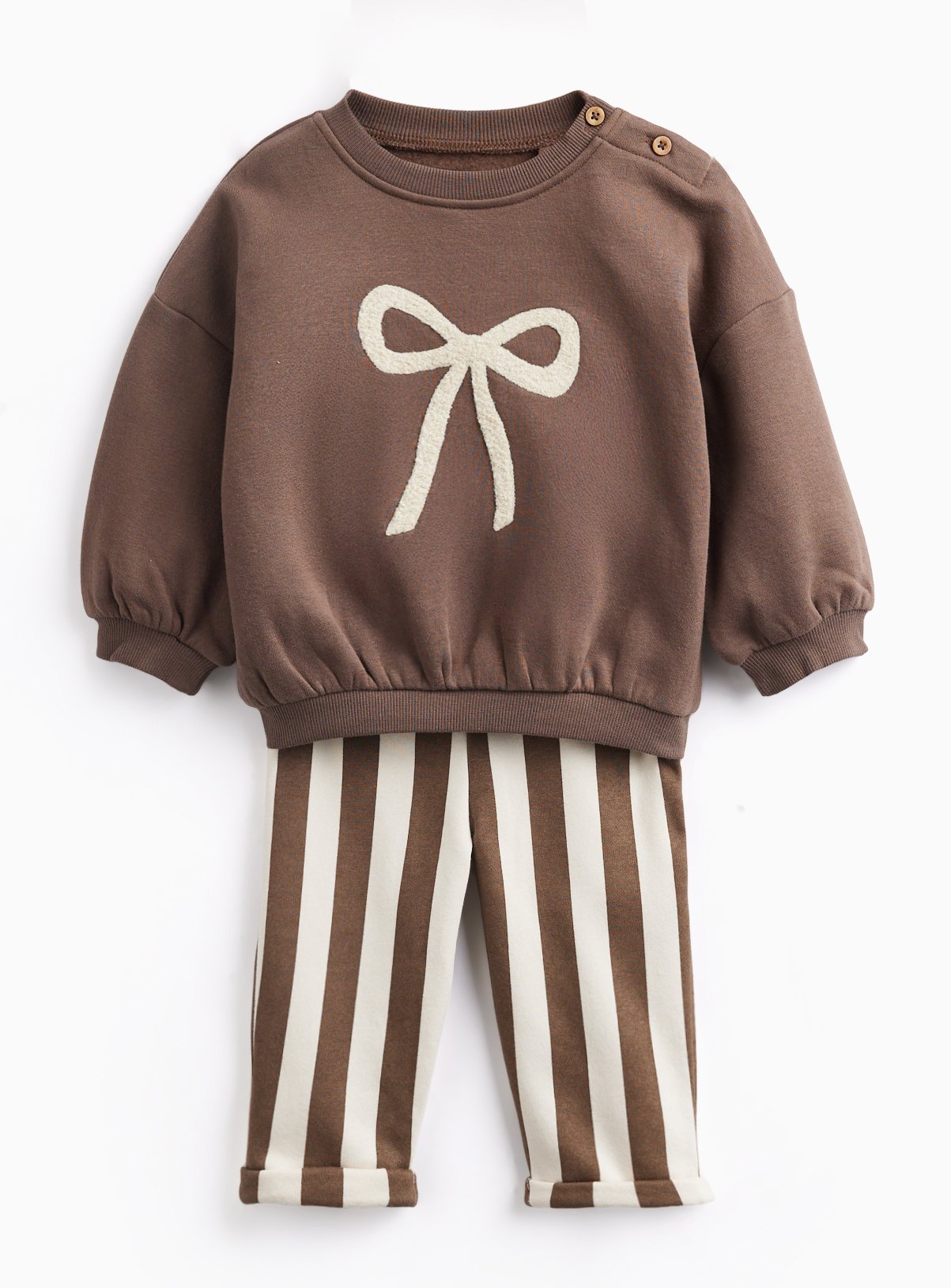 Brown Bow Print Sweatshirt & Joggers Set 