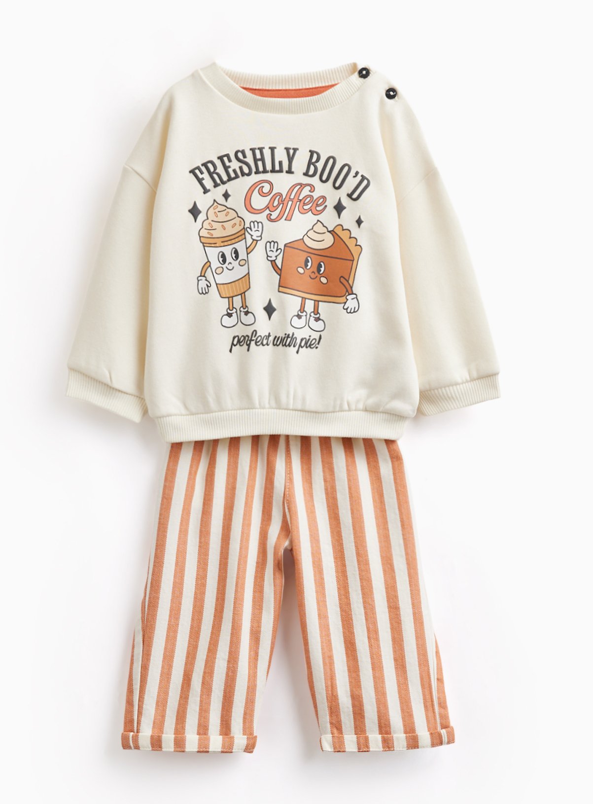 White Coffee Graphic Sweatshirt & Trousers Set Up to 3 mths