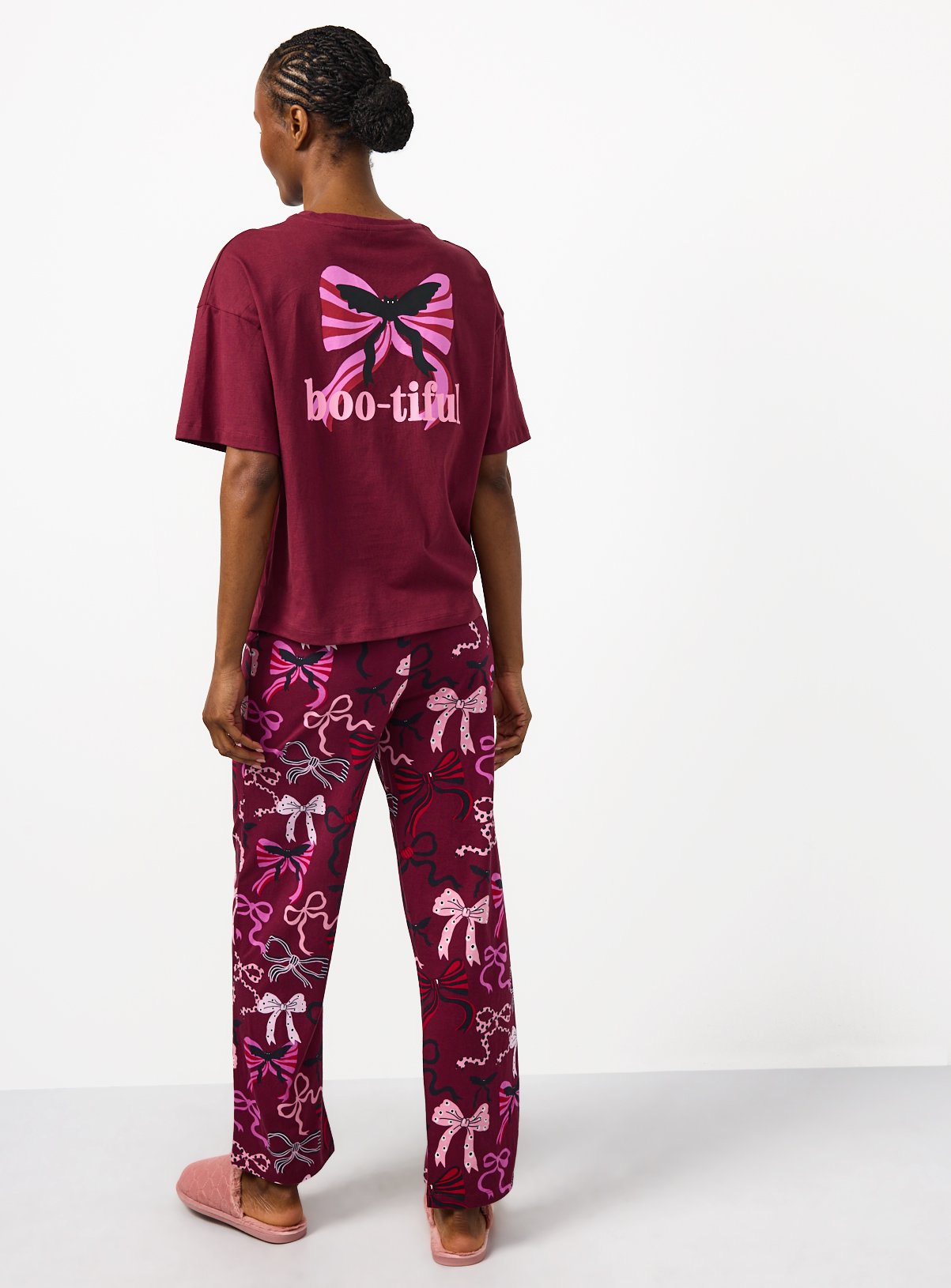 Plum Halloween Bow Print Jersey Pyjamas 