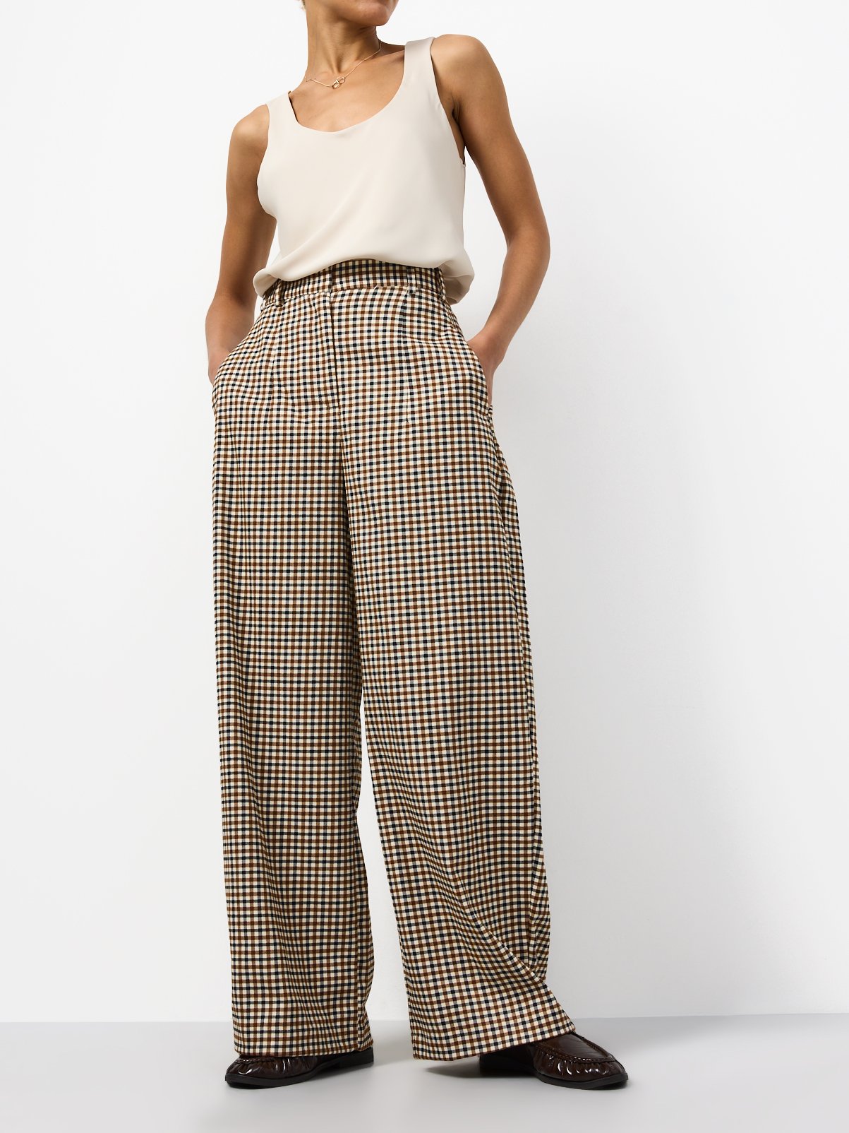 Gingham Barrel Leg Trousers 
