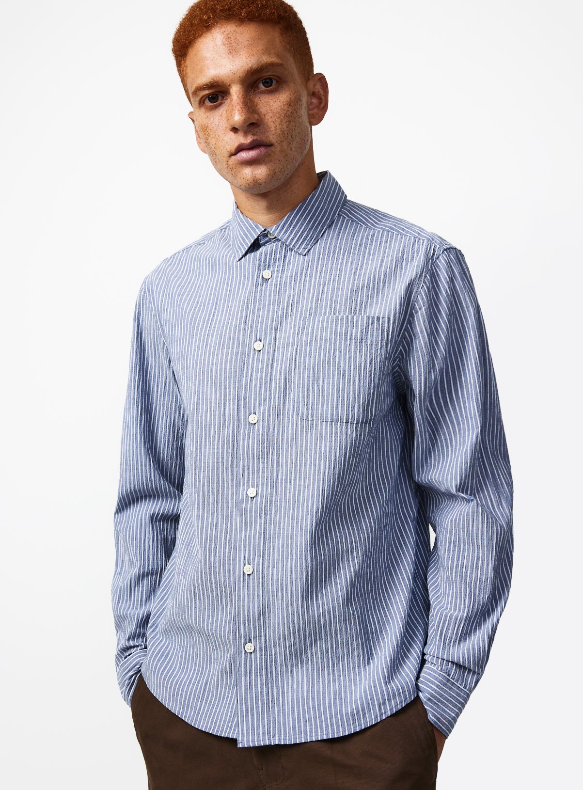 Navy Blue Stripe Seersucker Shirt XXXL