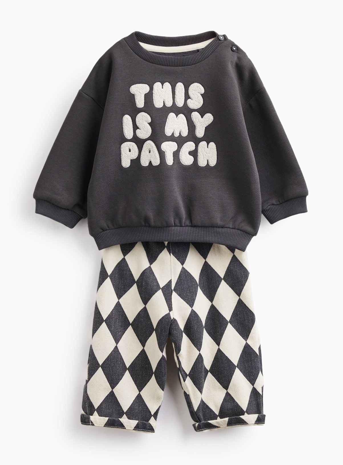 Blue Sweatshirt & Black Diamond Trousers 2-Piece Set 