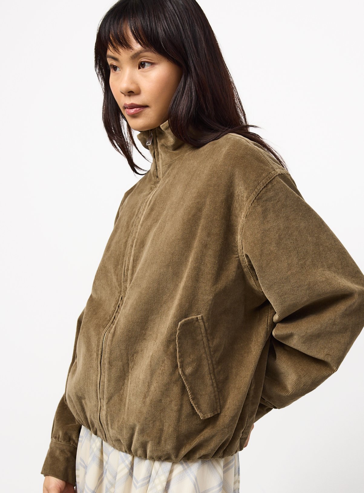 Khaki Corduroy Bomber Jacket 