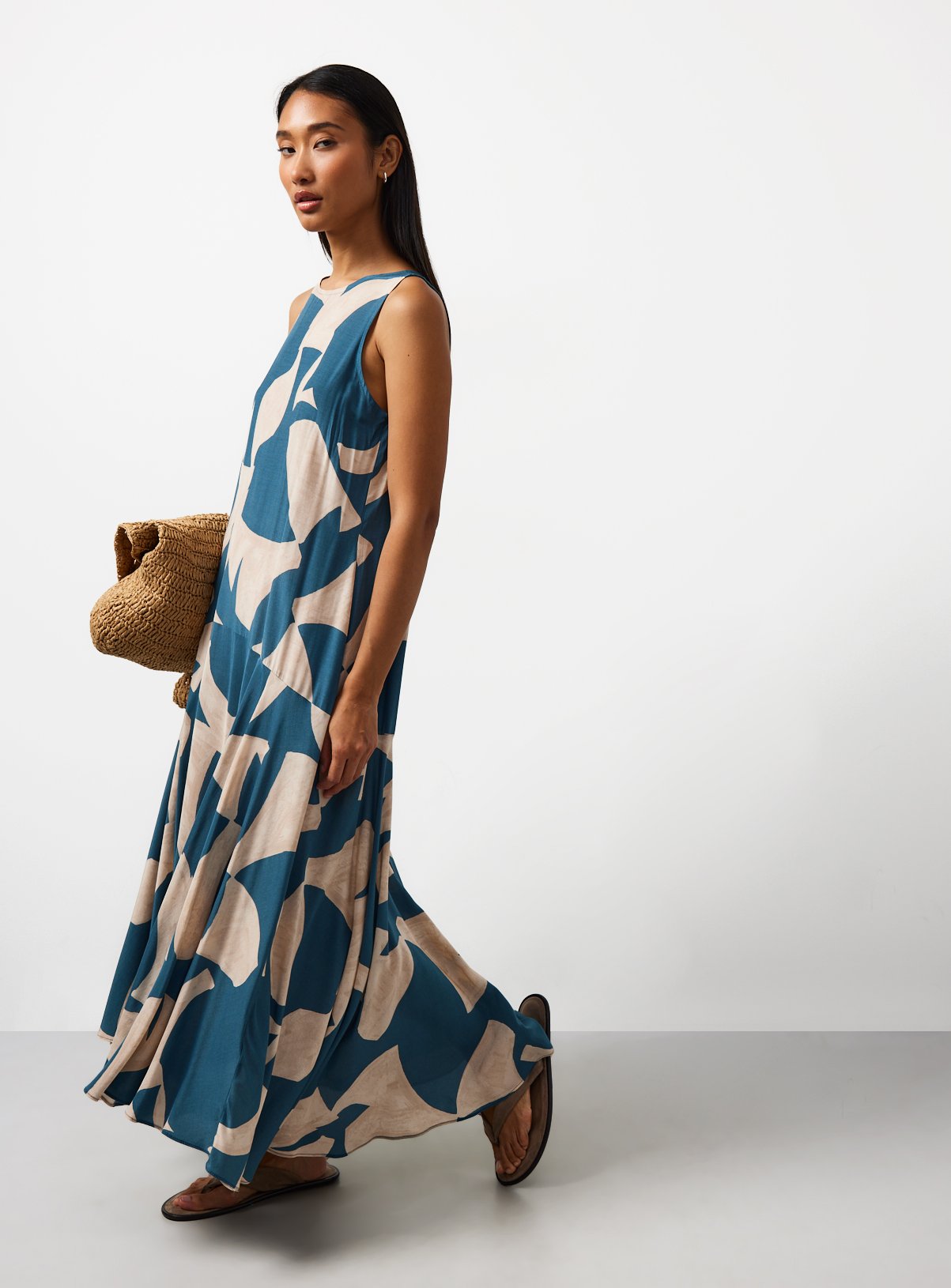 Teal Geo Print Midi Sleeveless Dress 20