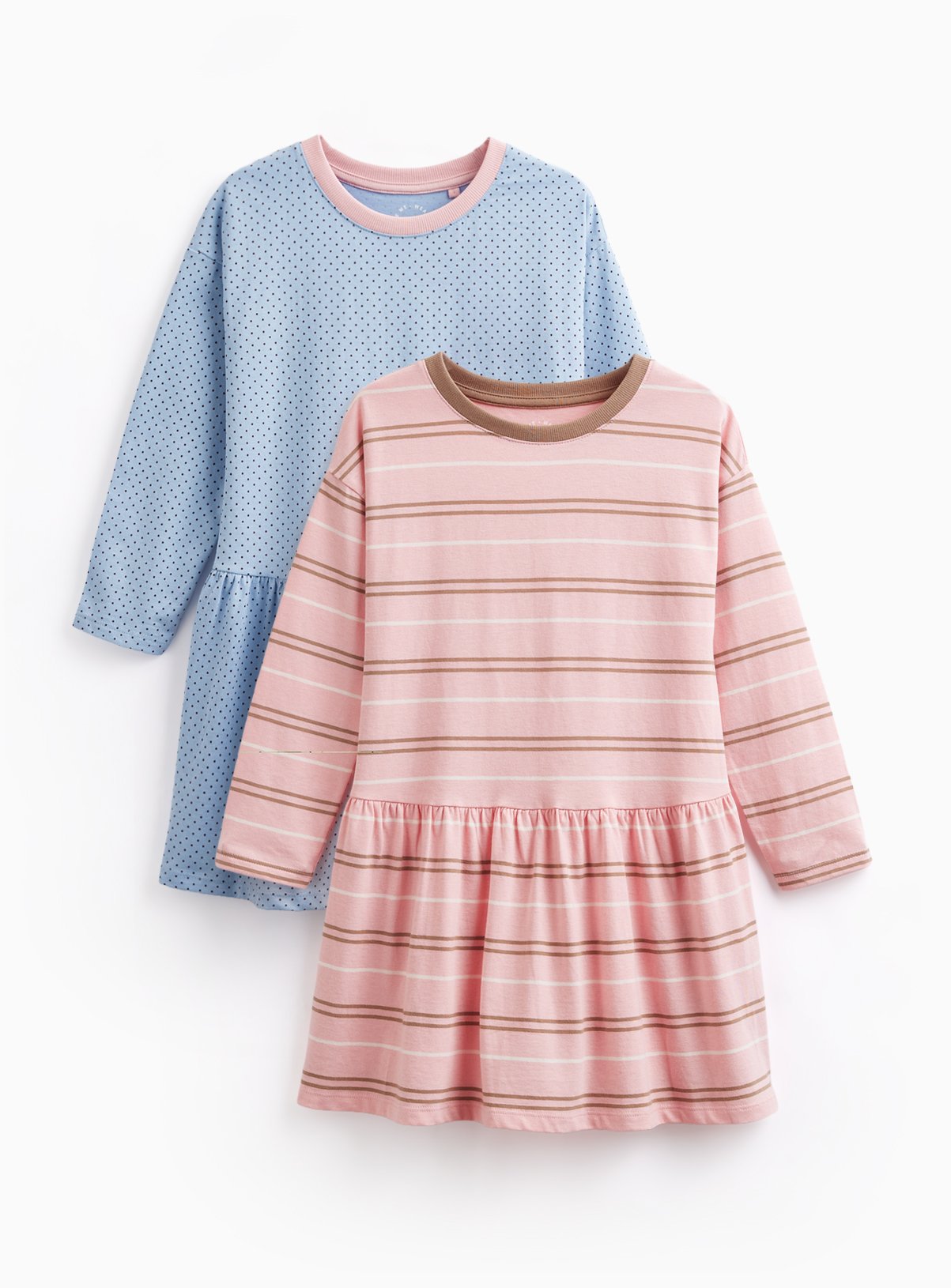 Polka Dot & Stripe Print Drop Hem Dresses 2 Pack 