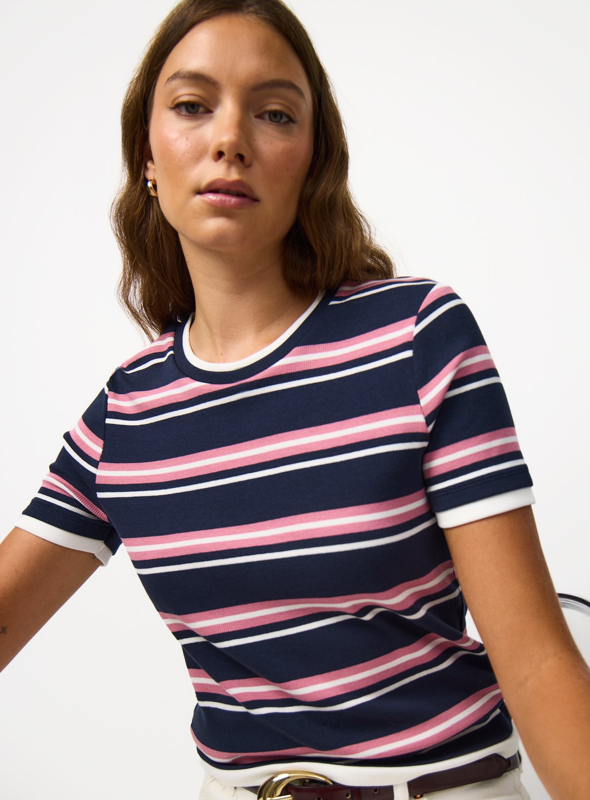 Stripe Print Mock Layer T-Shirt 
