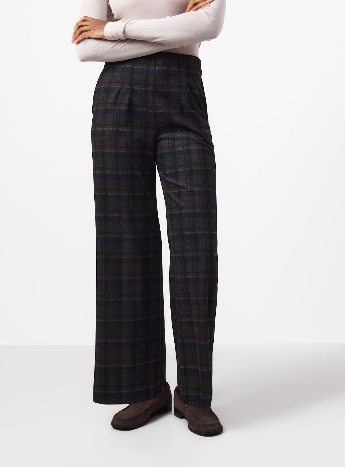 Ponte Check Wide Leg Trousers 