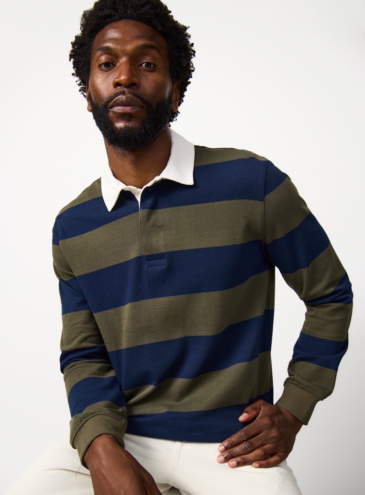 Green Stripe Print Long Sleeve Rugby Shirt 