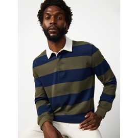 Green Stripe Print Long Sleeve Rugby Shirt