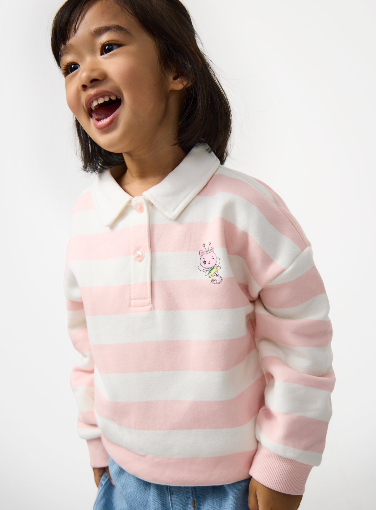 Pink Stripe Gabby's Dollhouse Motif Rugby Sweatshirt 