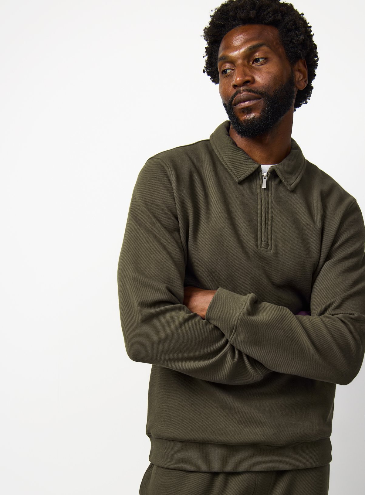 Twill Collared Half Zip Sweatshirt 