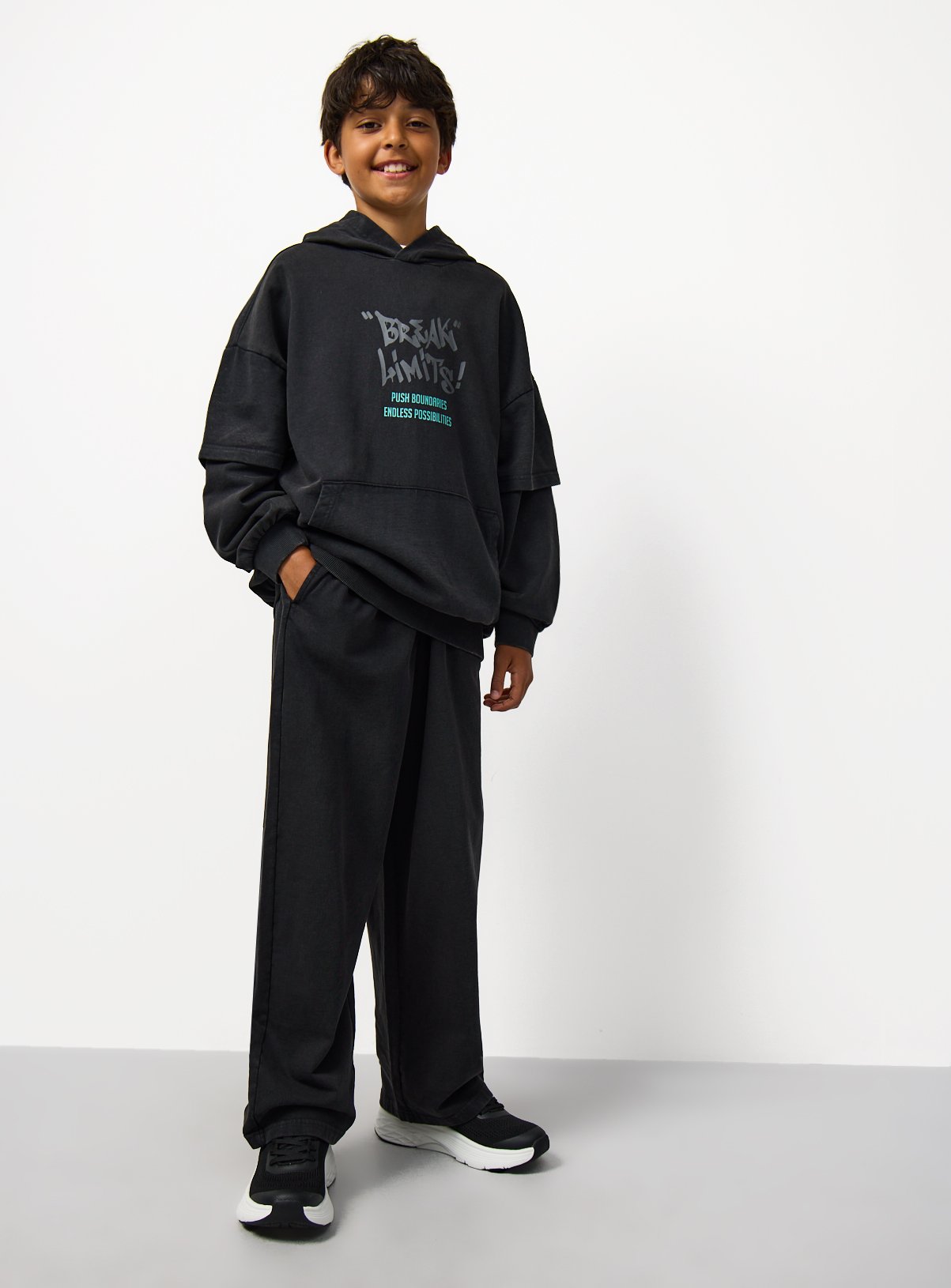 Charcoal Acid-Washed City Life Hoodie & Shorts Set 8 years