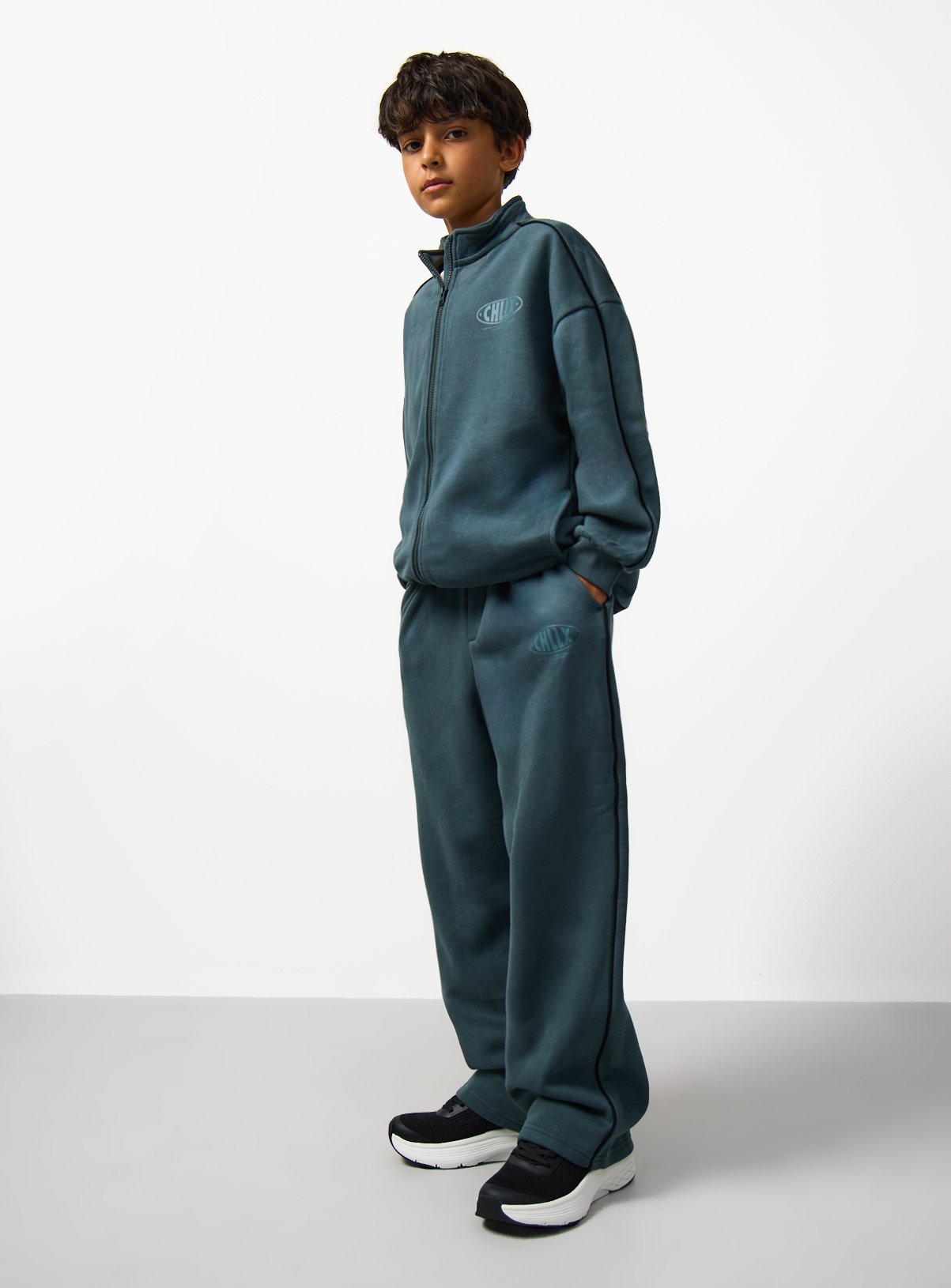 Teal Chillax Motif Funnel Neck Sweatshirt & Joggers Set 13 years