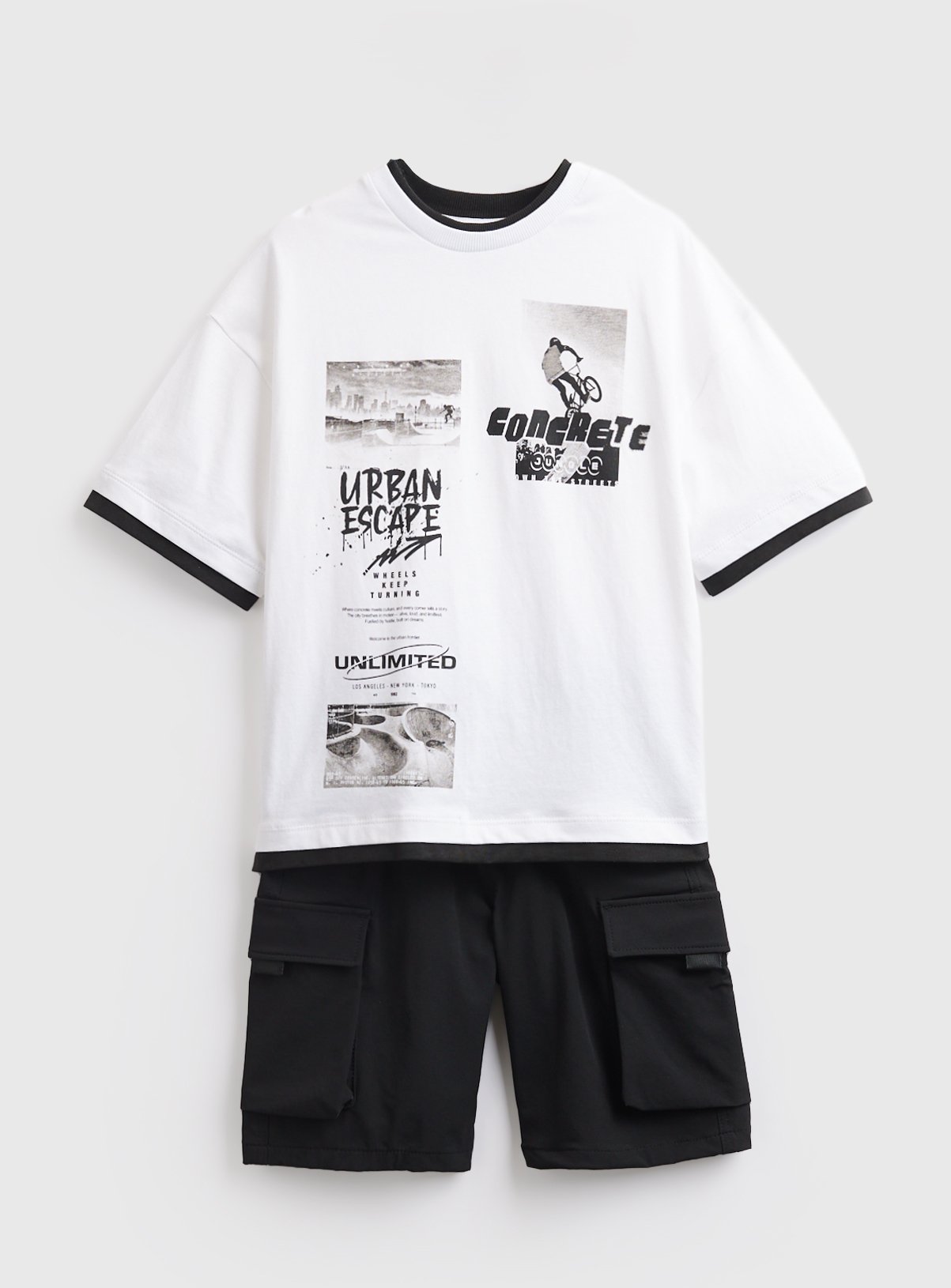 Black & White Skate Park Shorts & T-Shirt 2-Piece Set 