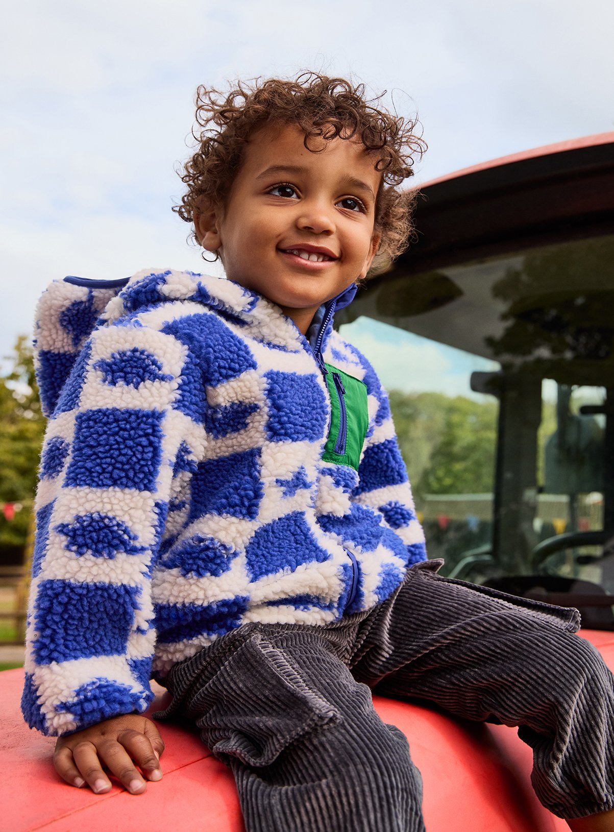 JOJO MAMAN BÉBÉ Dino Checkerboard Hooded Borg Jacket