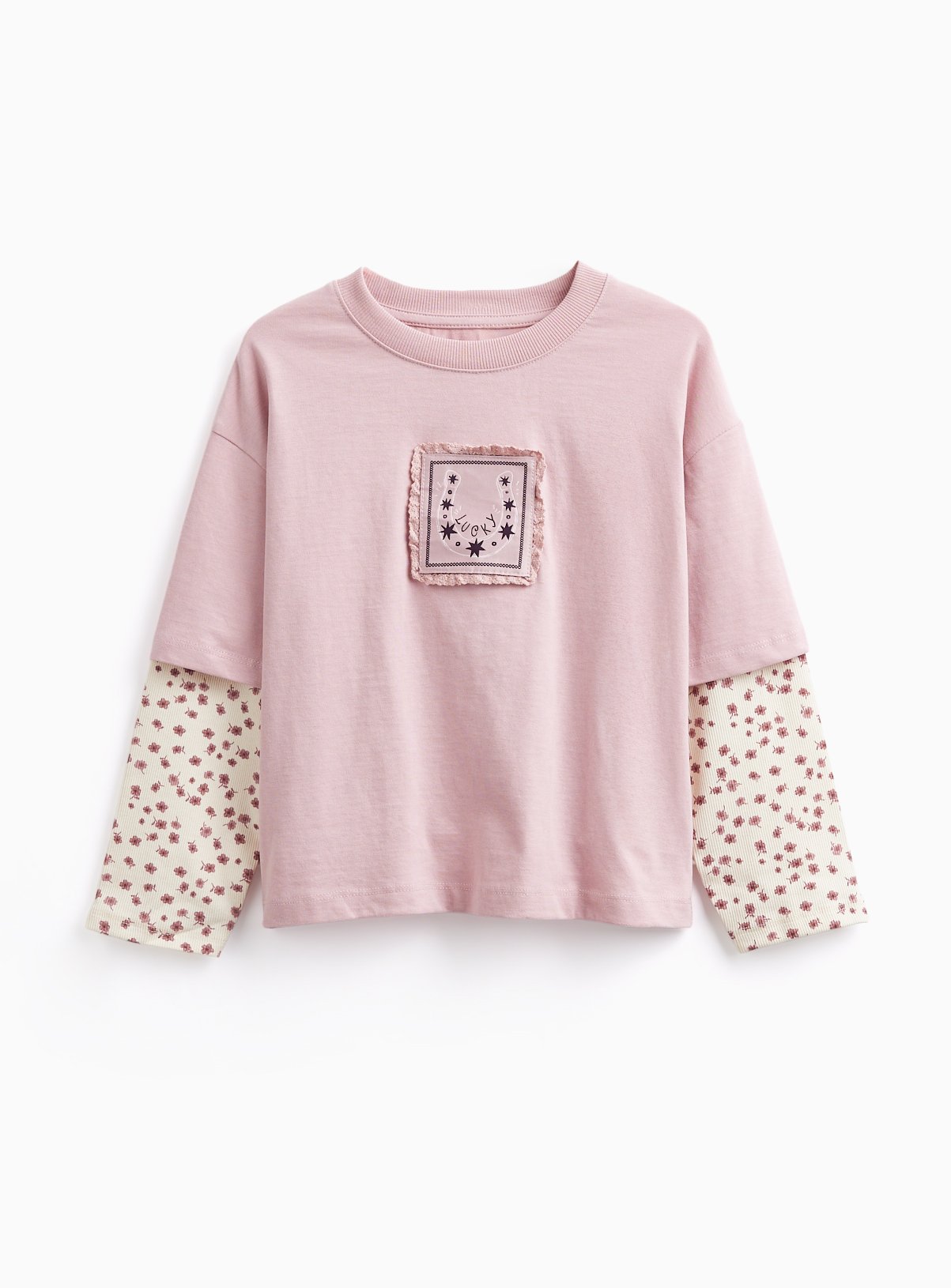 Pink Floral Mock Sleeve T-Shirt 