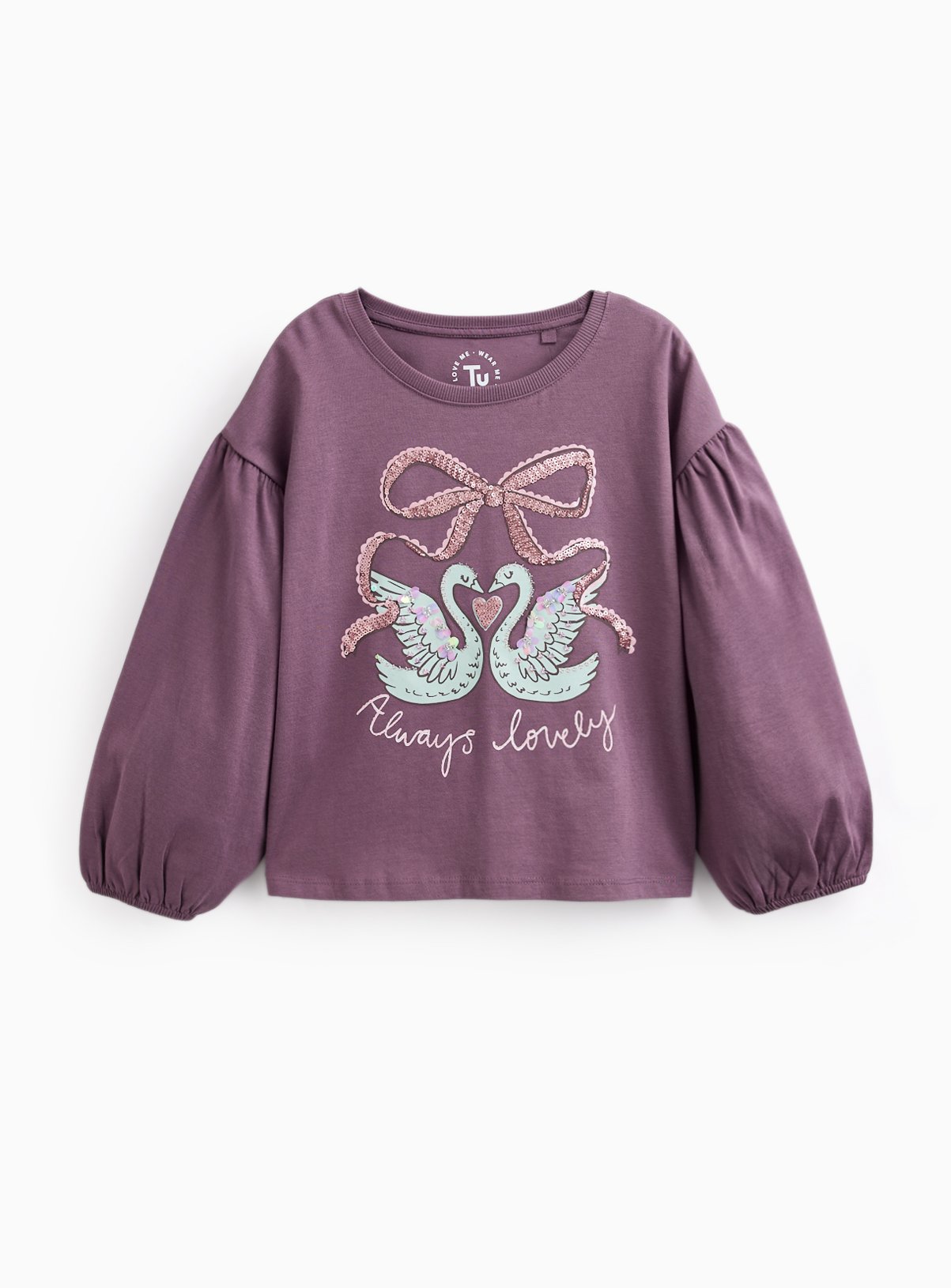 Purple Sequin Swan Long Sleeve Top 