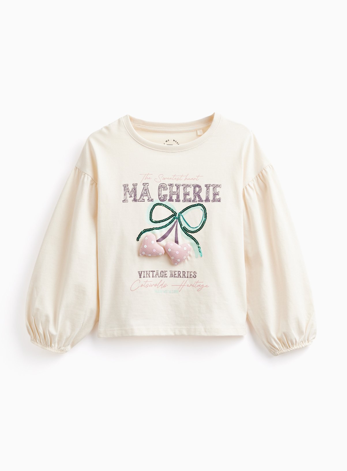 Ma Cherie Cream Padded Heart Long Sleeve T-Shirt 