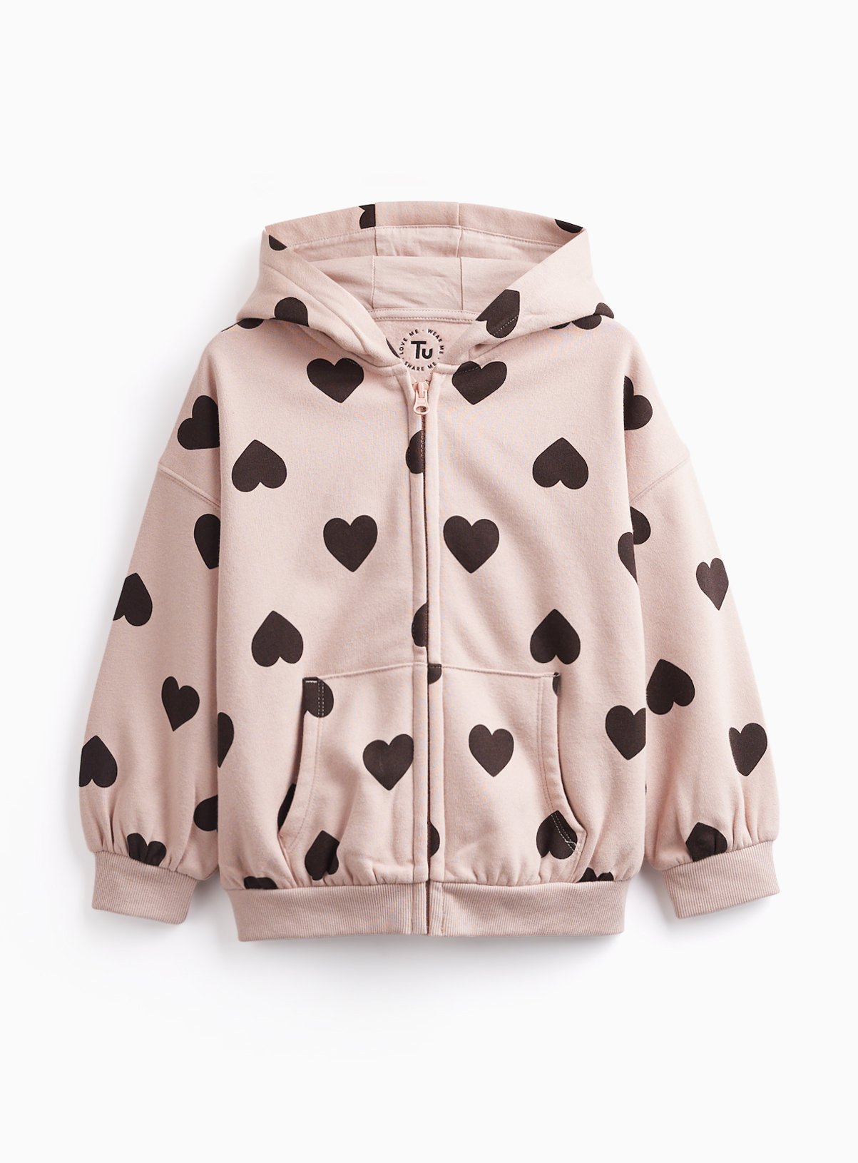 Pink & Black Heart Pattern Zip Up Hoodie 
